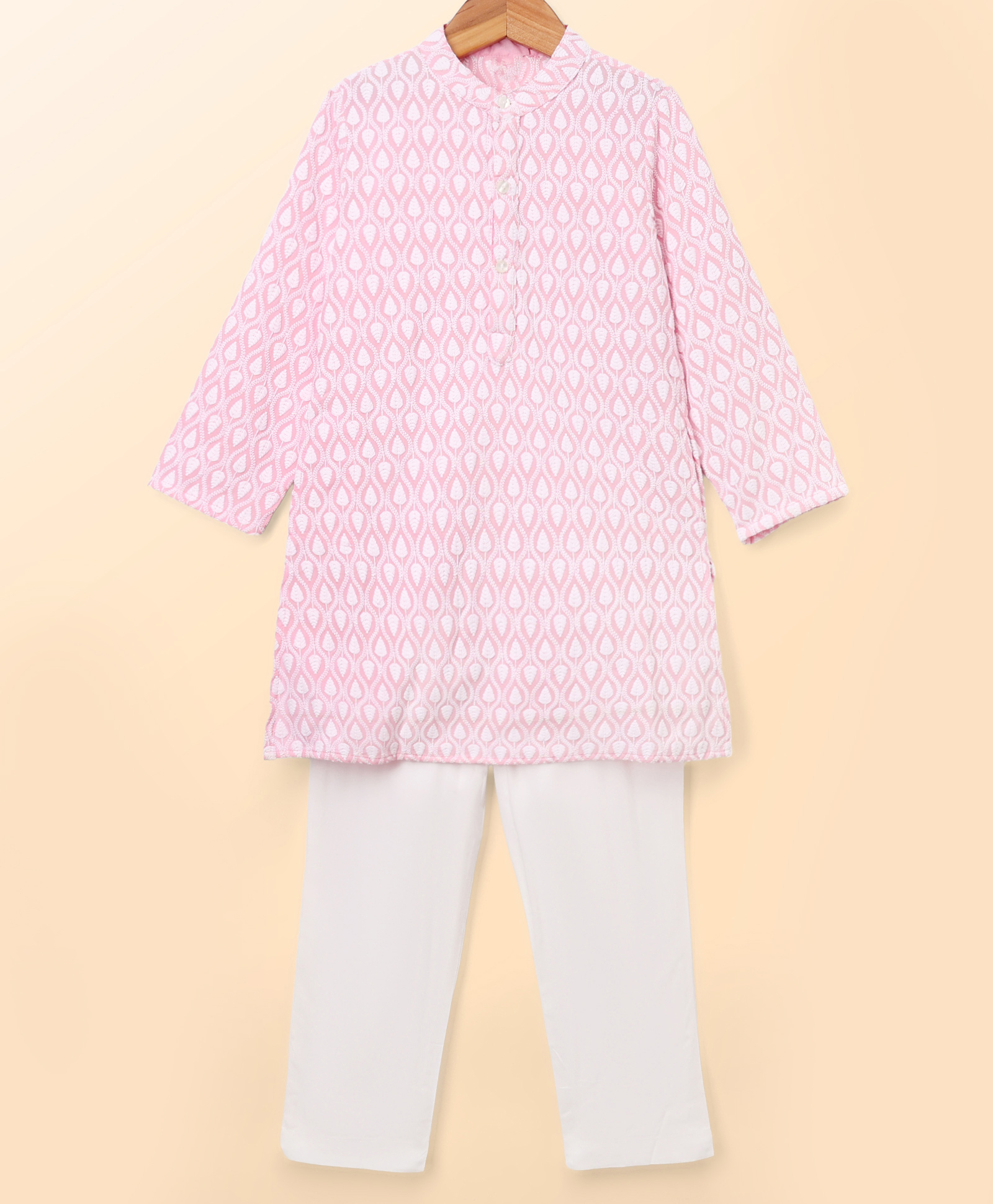 Babyhug Schiffli Woven Embroidered Full Sleeves Kurta Pajama Set - Pink-image-35