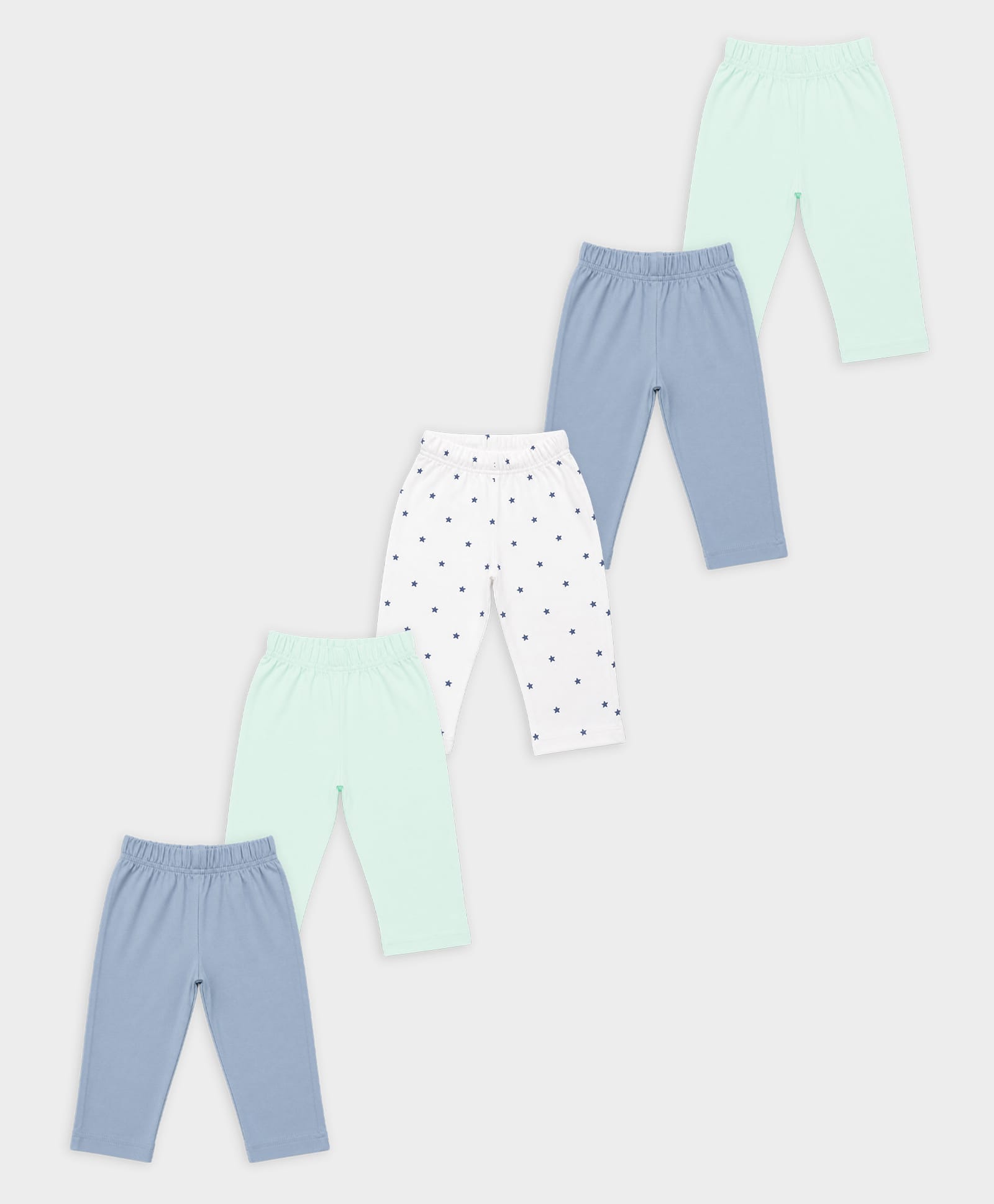 Mi Arcus 100% Cotton Knit Pack Of 5 Solid & Star Printed Pyjamas - Multi Colour-picture-24