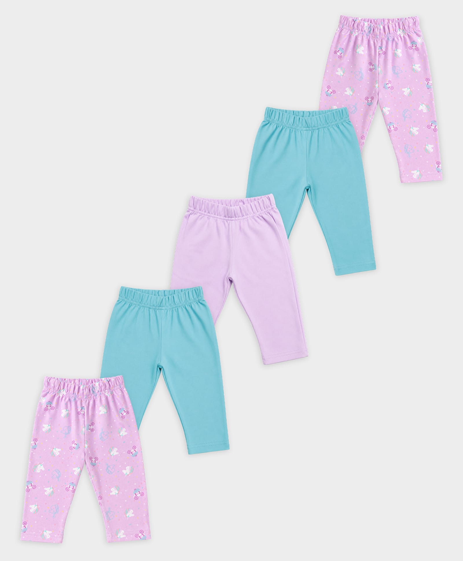 Mi Arcus 100% Cotton Knit Pack Of 5 Solid & Unicorn Printed Pyjamas - Multi Colour-picture-25