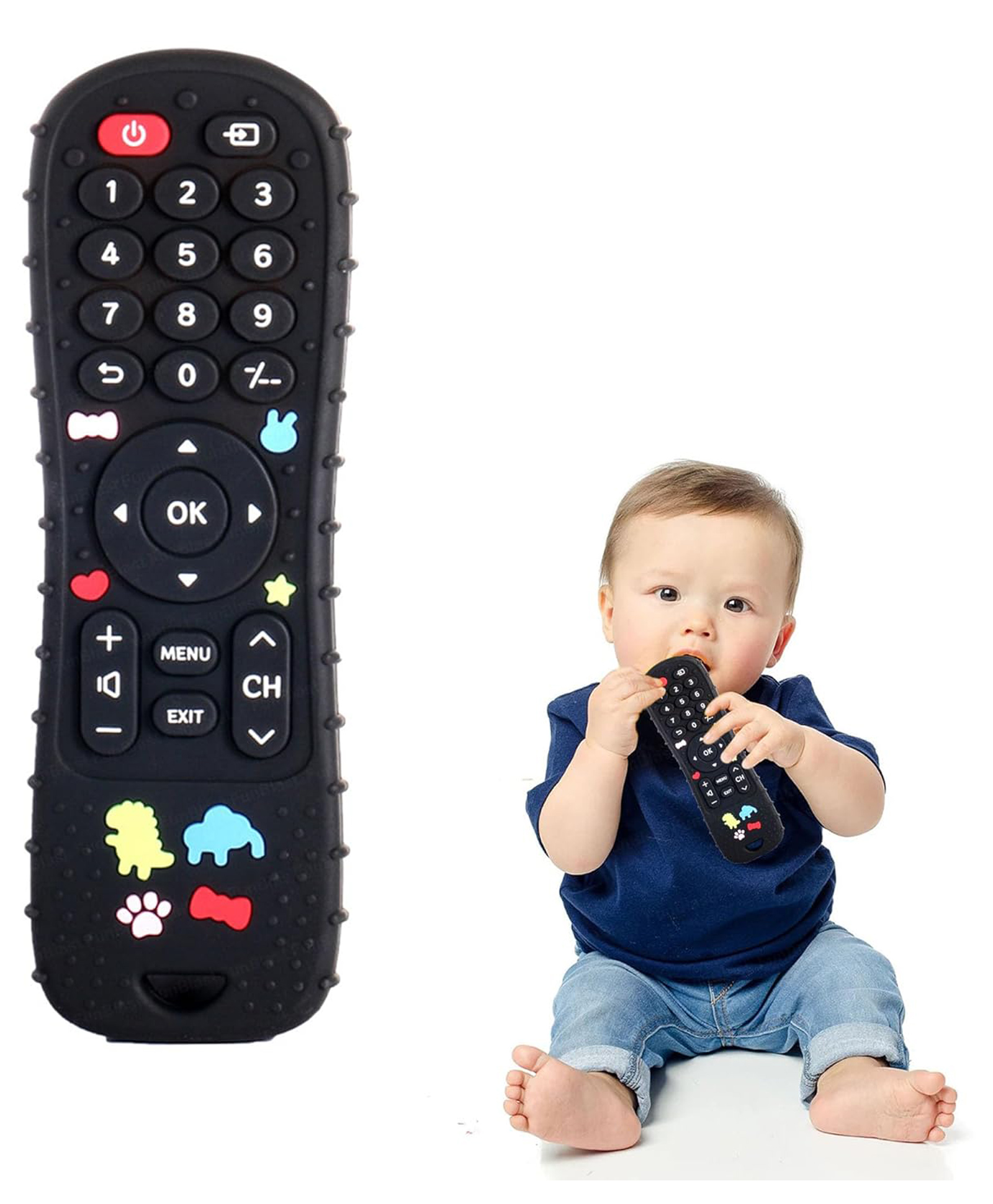 FunBlast Remote Shaped Silicone Teether Toy for Babies Pack of 1 Black-picture-10