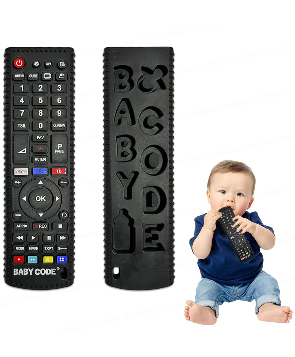 FunBlast Remote Shaped Silicone Teether Toy for Babies Pack of 1 Black-picture-9