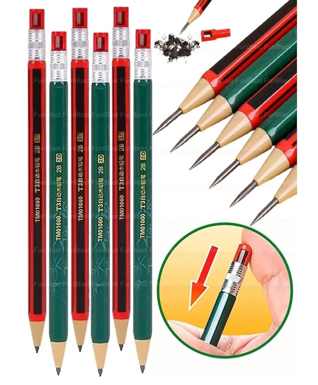 FunBlast Pre-Sharpened Mechanical Pencil with Sharpener 6 pieces-picture-29