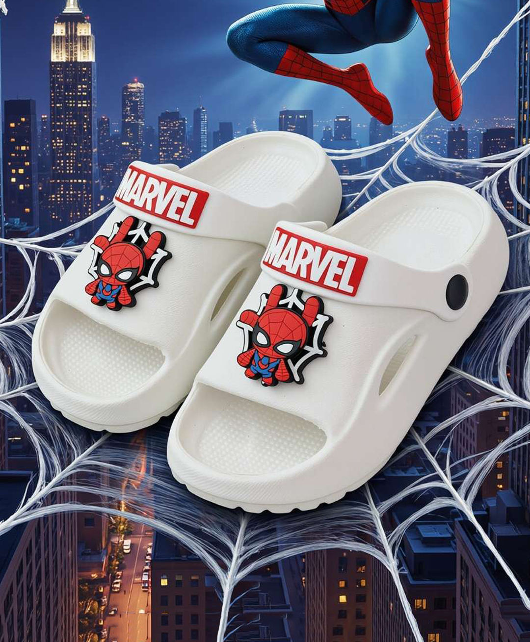 Yellow Bee Marvel Featuring Rotating Spider Man Applique Detailed Slingback Sandals - White-picture-11