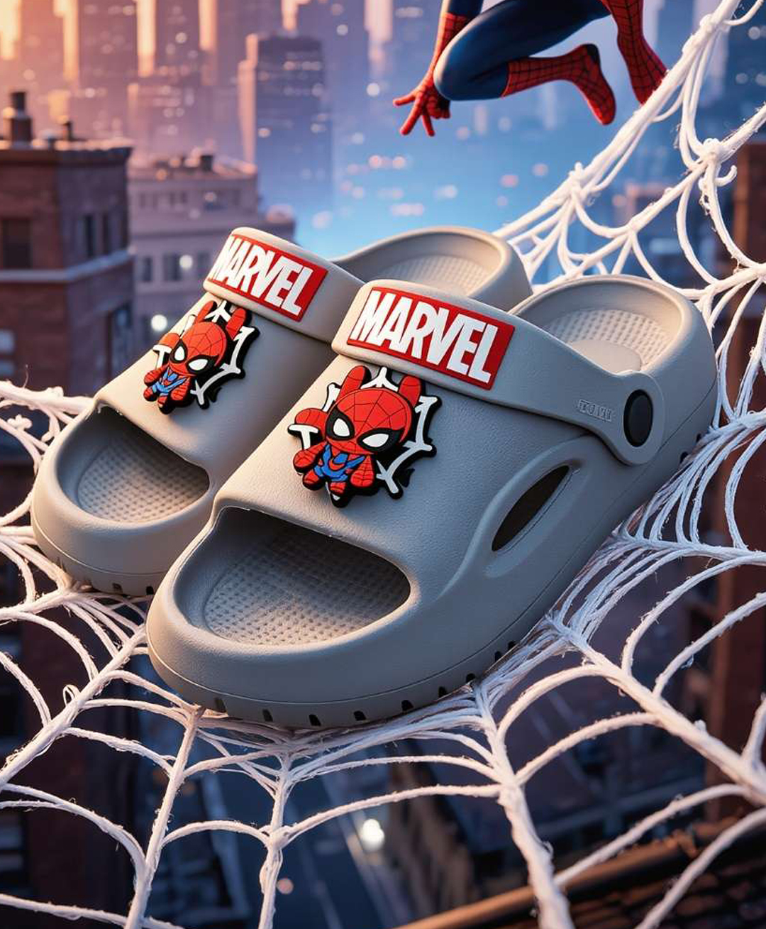 Yellow Bee Marvel Featuring Rotating Spider Man Applique Detailed Slingback Sandals - Grey-picture-0