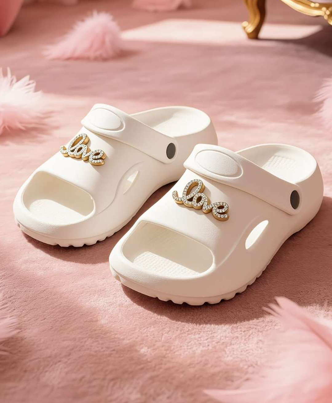 Yellow Bee Stone Embellished Metal Love Text Applique Detailed Slingback Sandals - White-picture-27