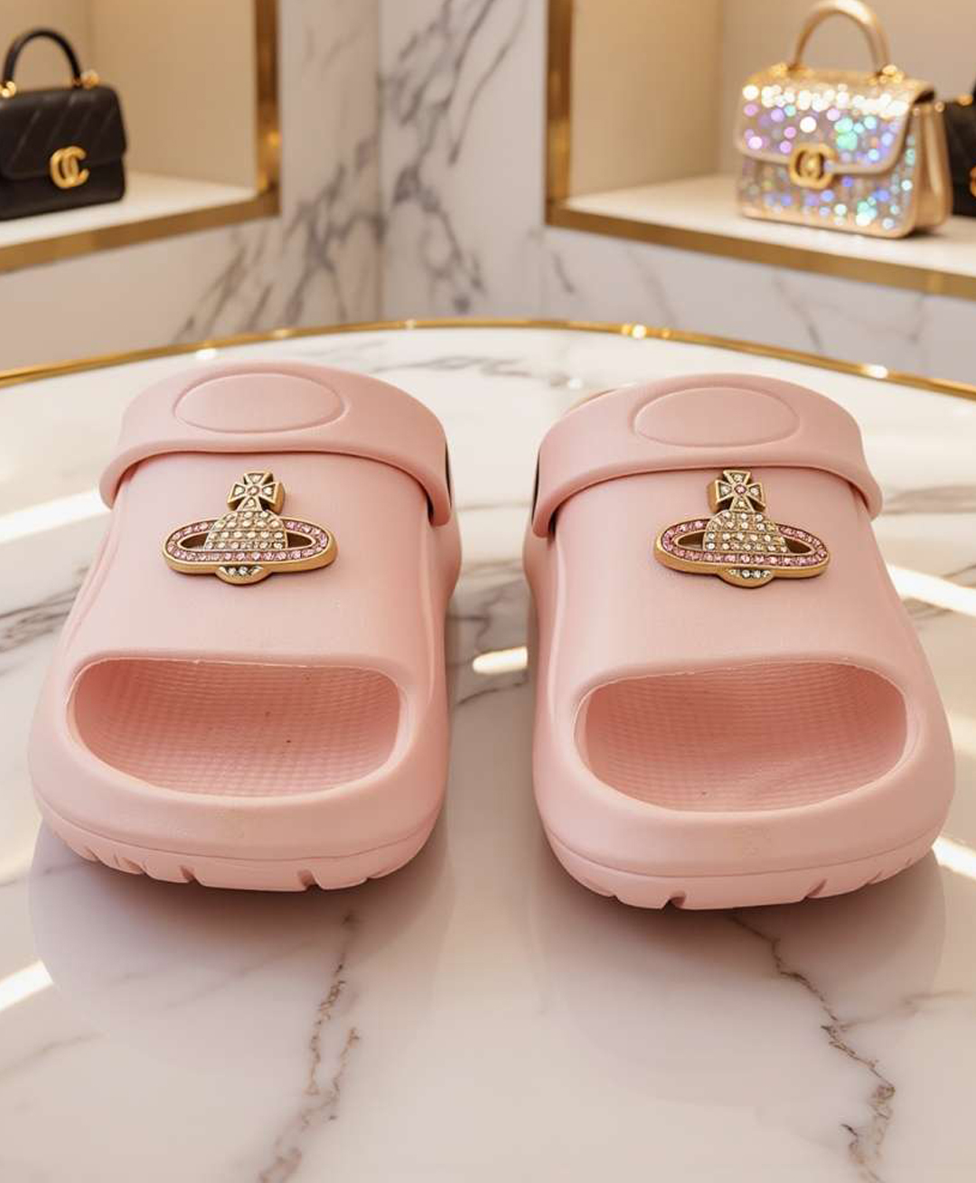 Yellow Bee Stone Embellished ORP Applique Detailed Slingback Sandals - Pink-picture-20
