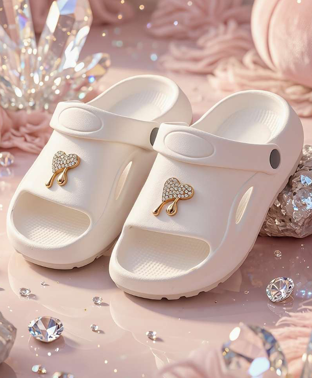 Yellow Bee Stone Embellished Heart Applique Detailed Slingback Sandals - White-image-47