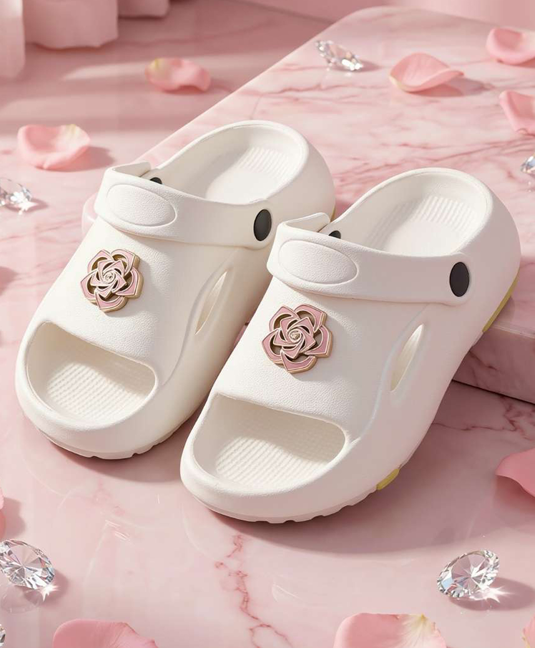 Yellow Bee Flora Applique Detailed Slingback Sandals - White-picture-36