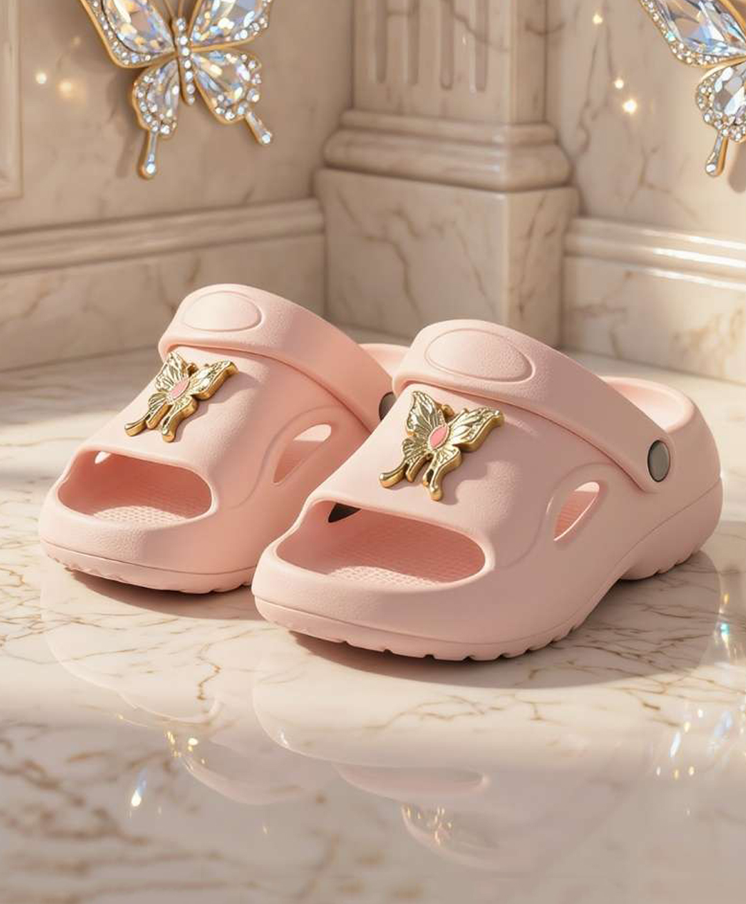 Yellow Bee Metal Butterfly Applique Detailed Slingback Sandals - Pink-picture-11