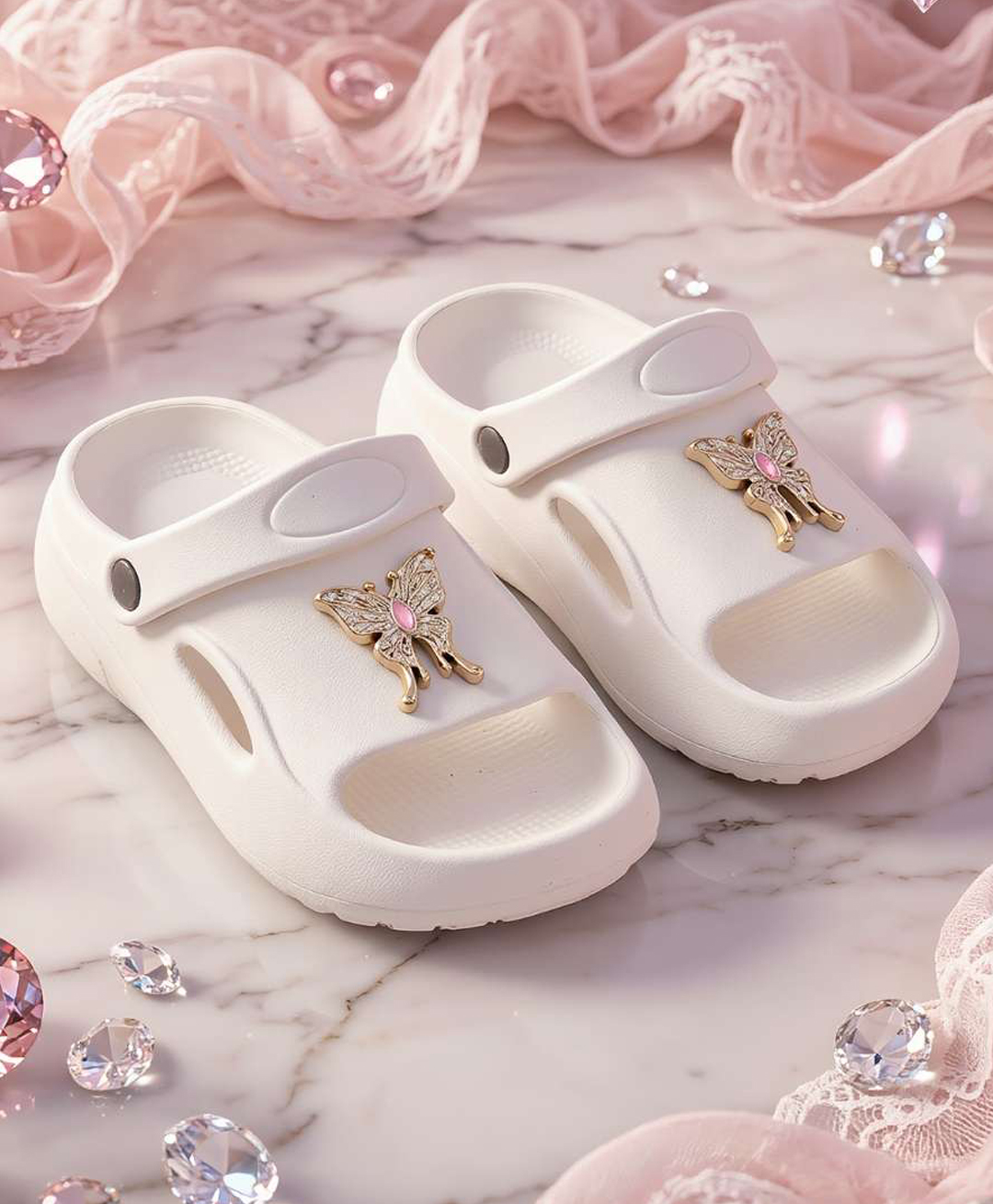 Yellow Bee Metal Butterfly Applique Detailed Slingback Sandals - White-picture-21