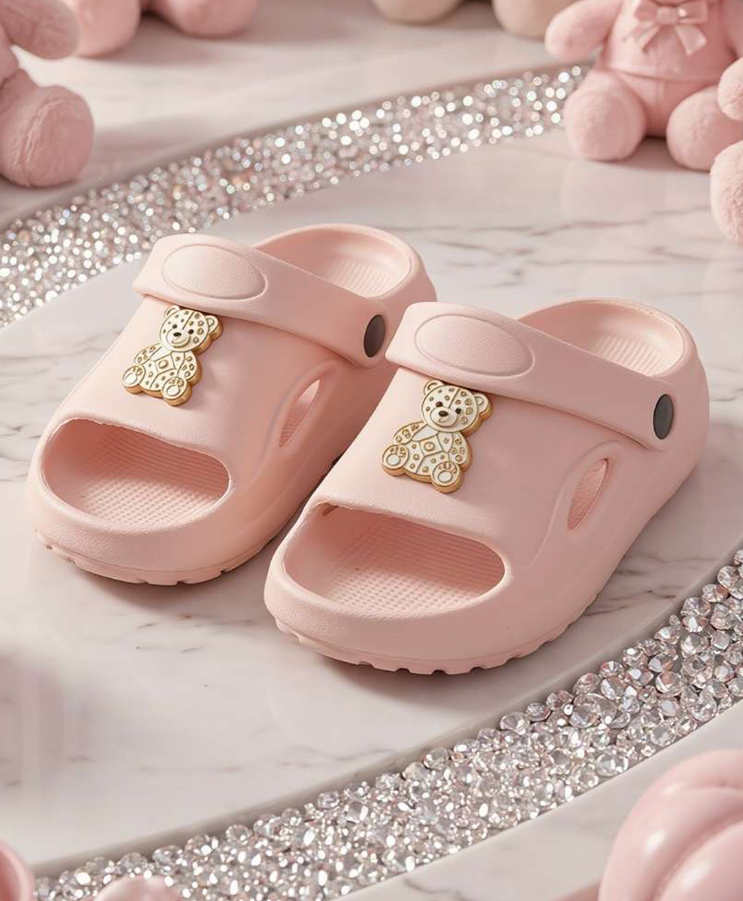 Yellow Bee Teddy Bear Applique Detailed Slingback Sandals - Pink-picture-23