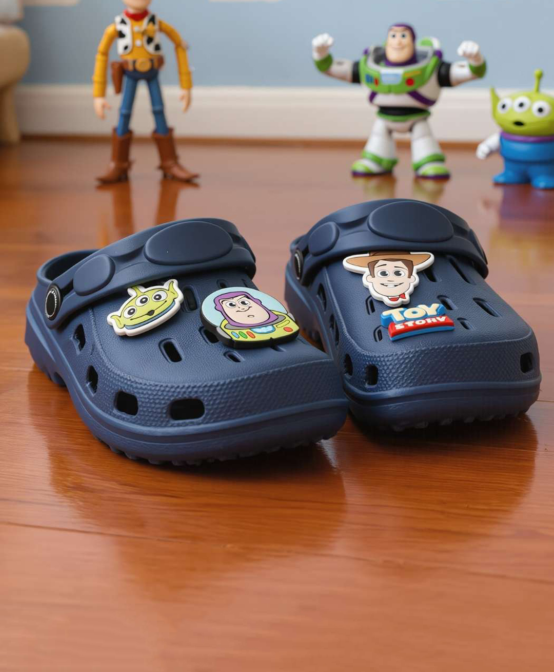 Yellow Bee Disney Pixar Featuring Buzz & Woody Applique Detailed Perforated Slingback Clogs - Navy Blue-picture-16