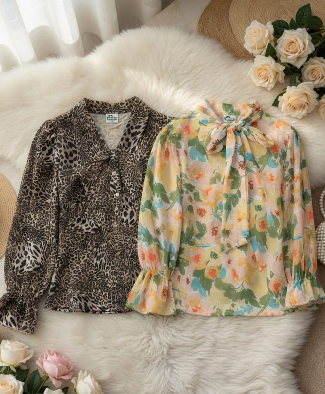 Cutiekins Woven Pack Of 2 Full Sleeves Leopard & Floral Printed Tops - White & Multi Colour-picture-19