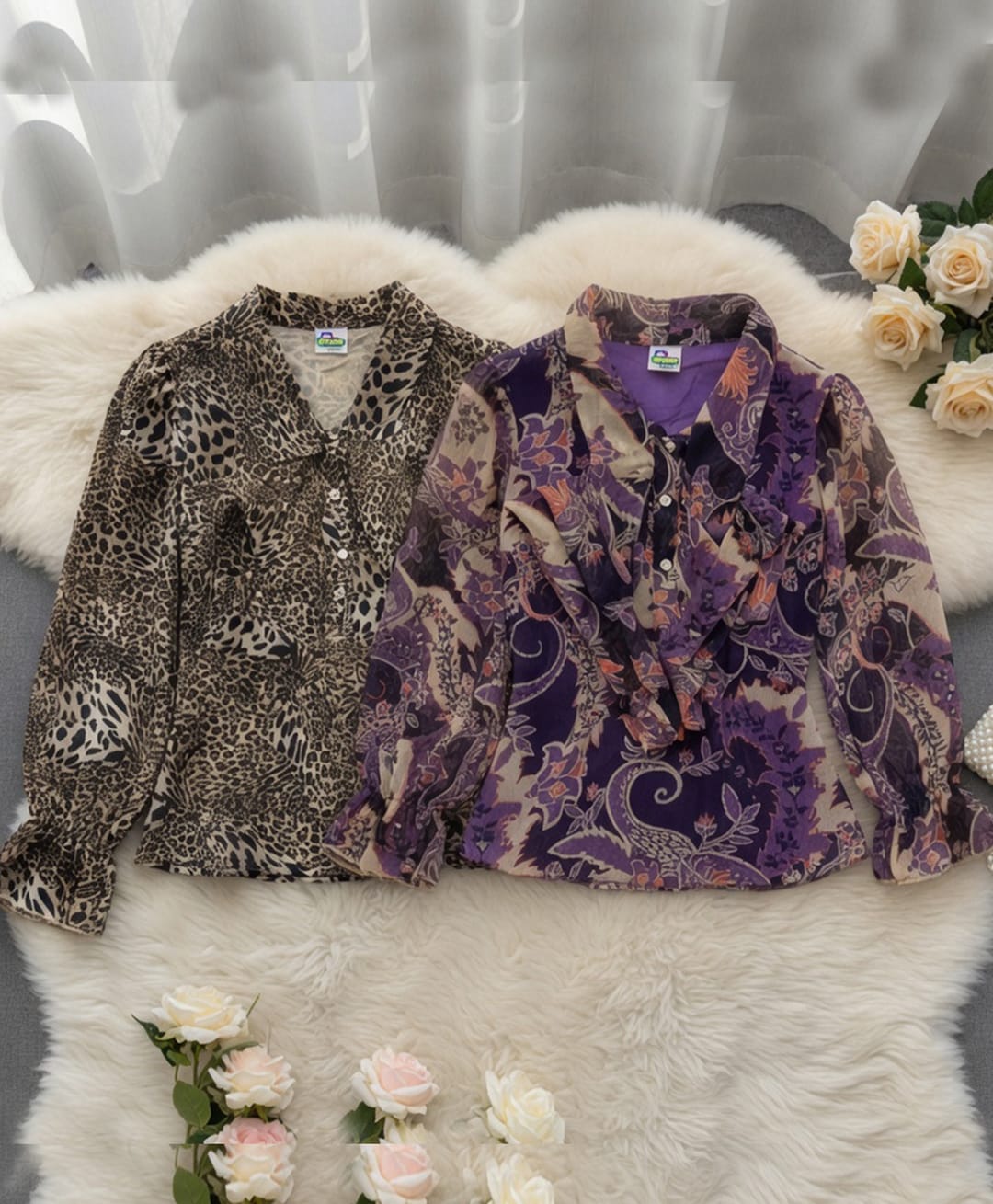 Cutiekins Woven Pack Of 2 Full Sleeves Leopard & Floral Printed Tops - White & Multi Colour-picture-18