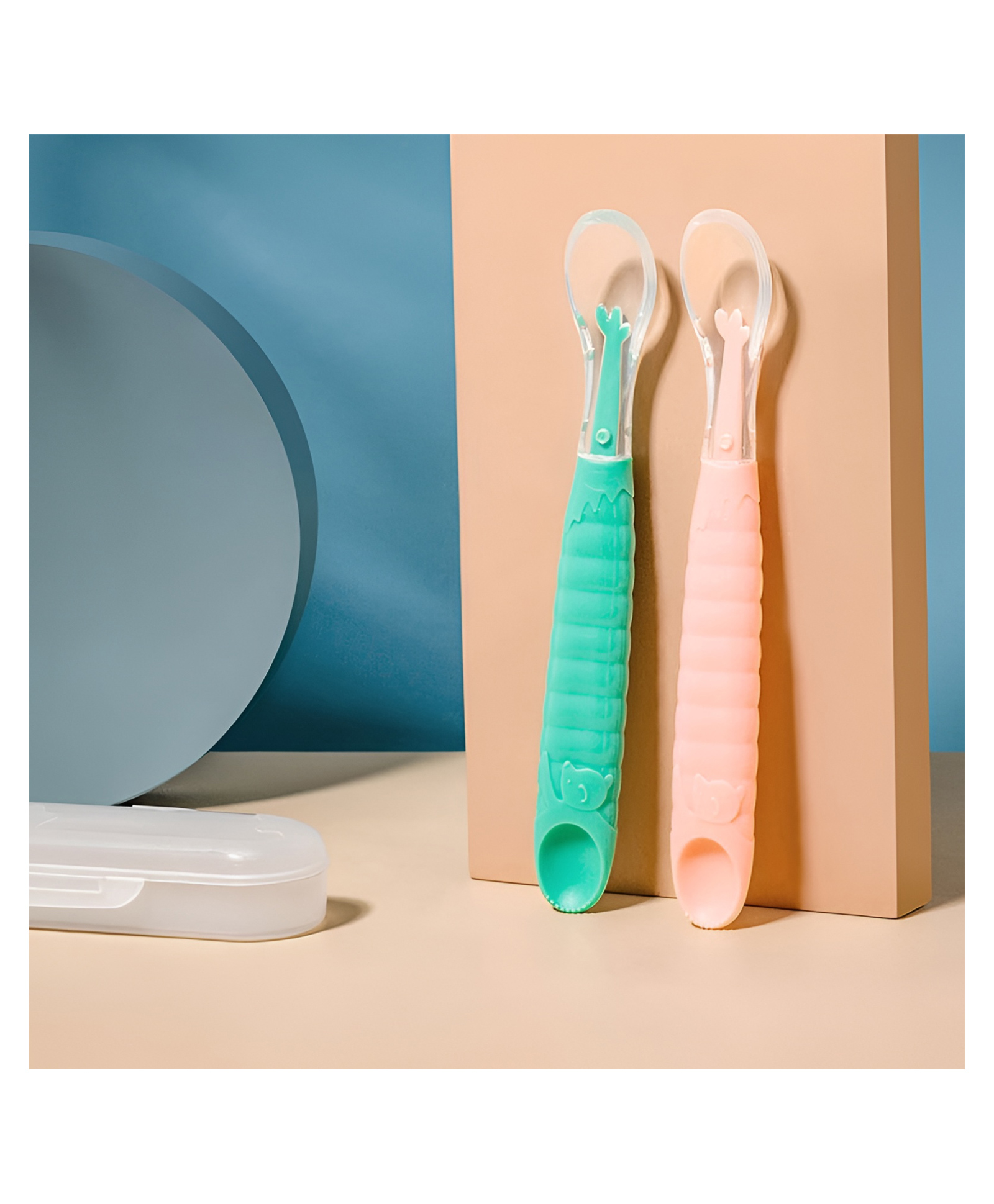 COZY VIBES Bear Cartoon Dual-use Infant Baby Kids Children Safety PP Silicon Fruit Scraper Spoon Feeding - PACK OF 2 - COLOR MAY VARY-image-45