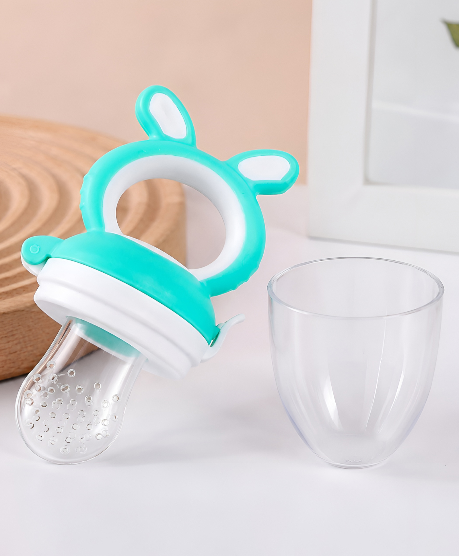 COZY VIBES Silicone Baby Fruit Nibbler & Teether with Rattle Handle | Soft Feeding Feeder for Fruits | Easy Grip Self-Feeding Teething Pacifier & Teether for Babies - PACK OF 1 - COLOR MAY VARY-image-17