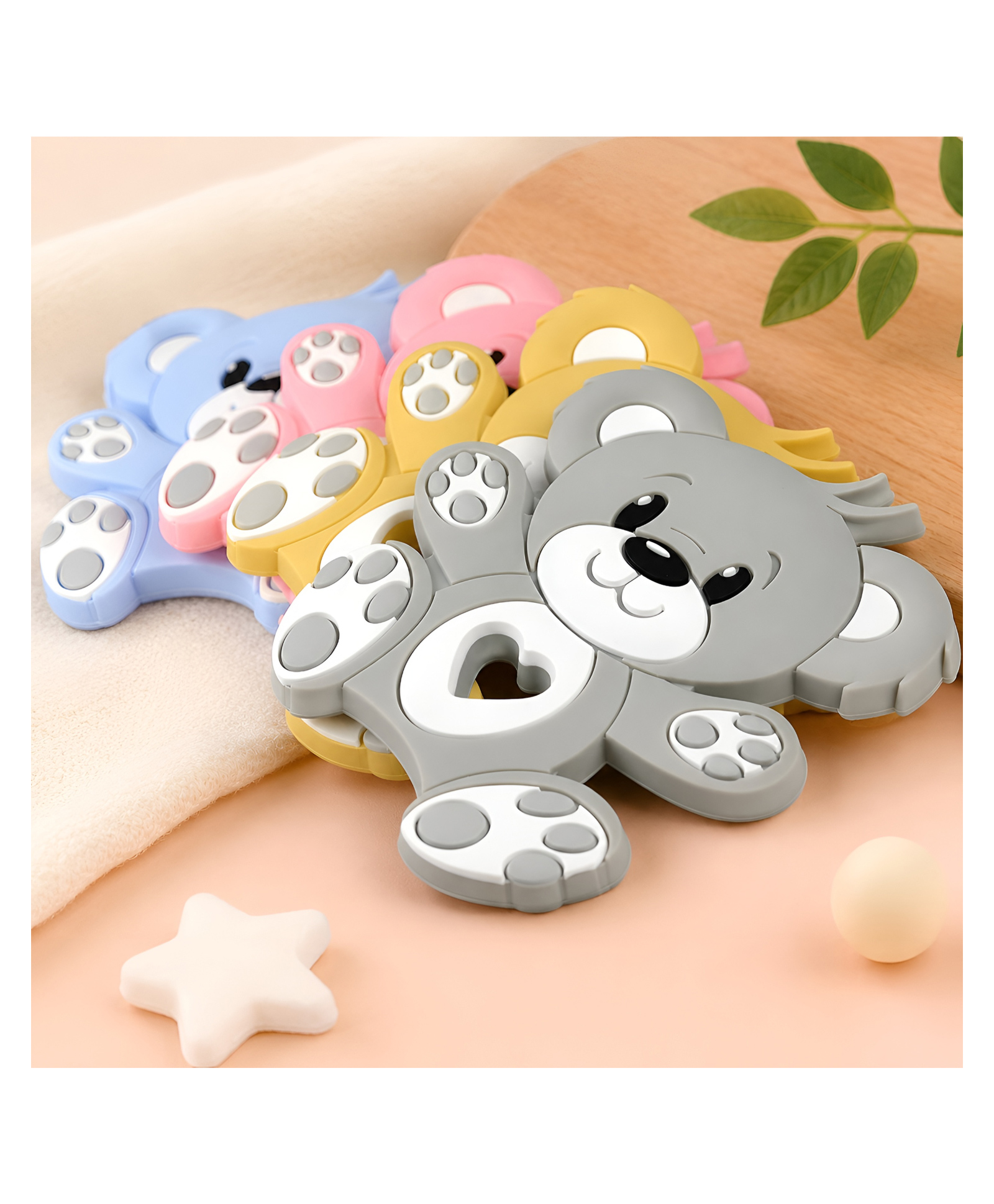 COZY VIBES Teddy Bear Shaped Food Grade Silicone Baby Teethers BPA Free Chew Toys Teethers for Babies - PACK OF 1 - COLOR MAY VARY-image-25
