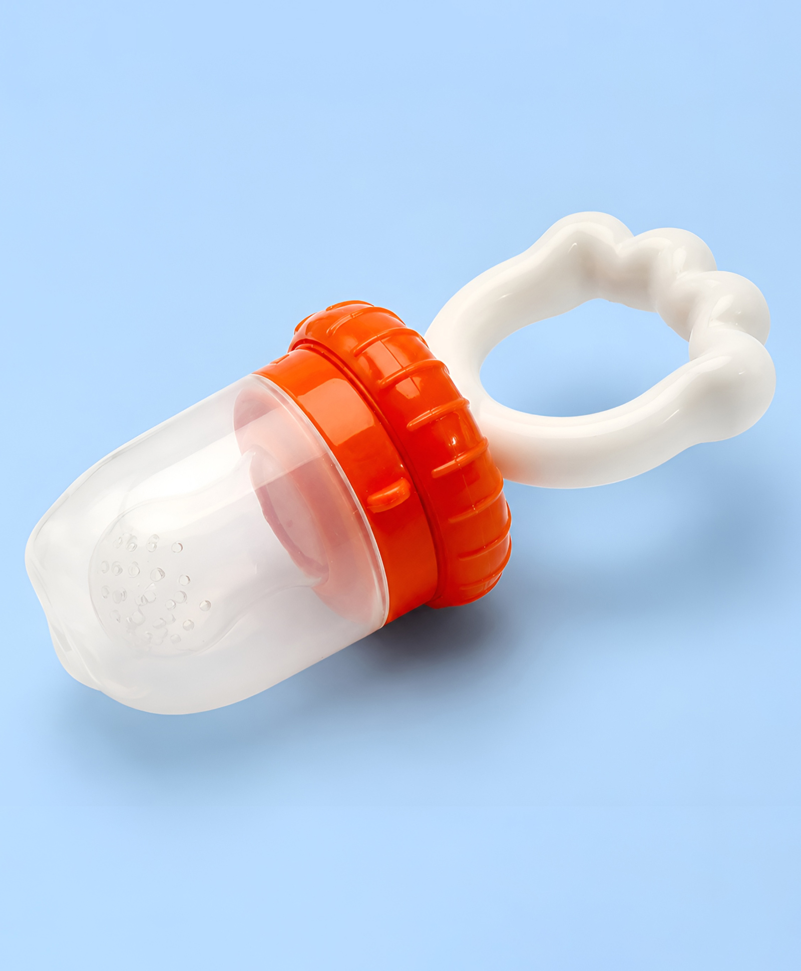 COZY VIBES Silicone Baby Fruit Nibbler & Teether with Rattle Handle | Soft Feeding Feeder for Fruits | Easy Grip Self-Feeding Teething Pacifier & Teether for Babies - PACK OF 1 - COLOR MAY VARY-image-16
