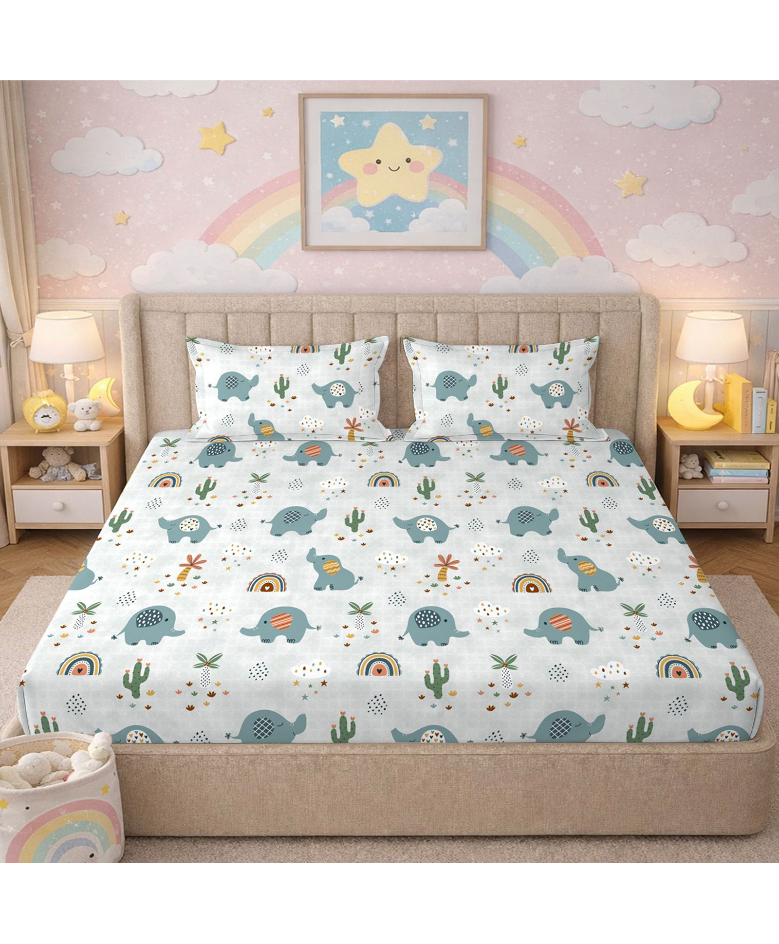 Morado Premium Glace Cotton Flat Double Bedsheet with 2 Pillow Covers, 90 x 100 Inches, Ultra Soft, Breathable & Skin-Friendly Fabric, Kids Bedding Collection, Baby Elephant-image-22