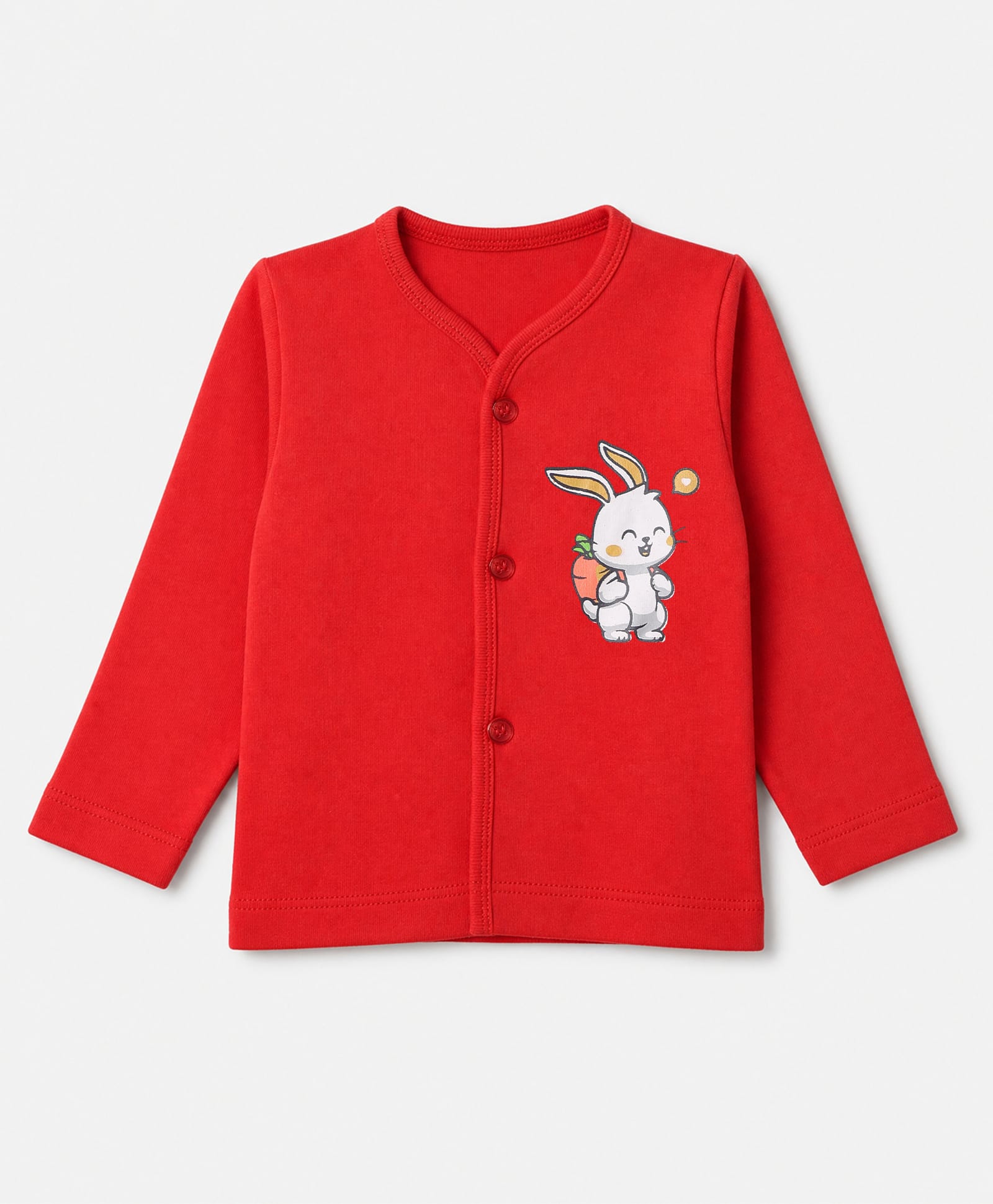 Tango Interlock Knit Full Sleeves Solid Jhablas With Bunny Print - Red-picture-19