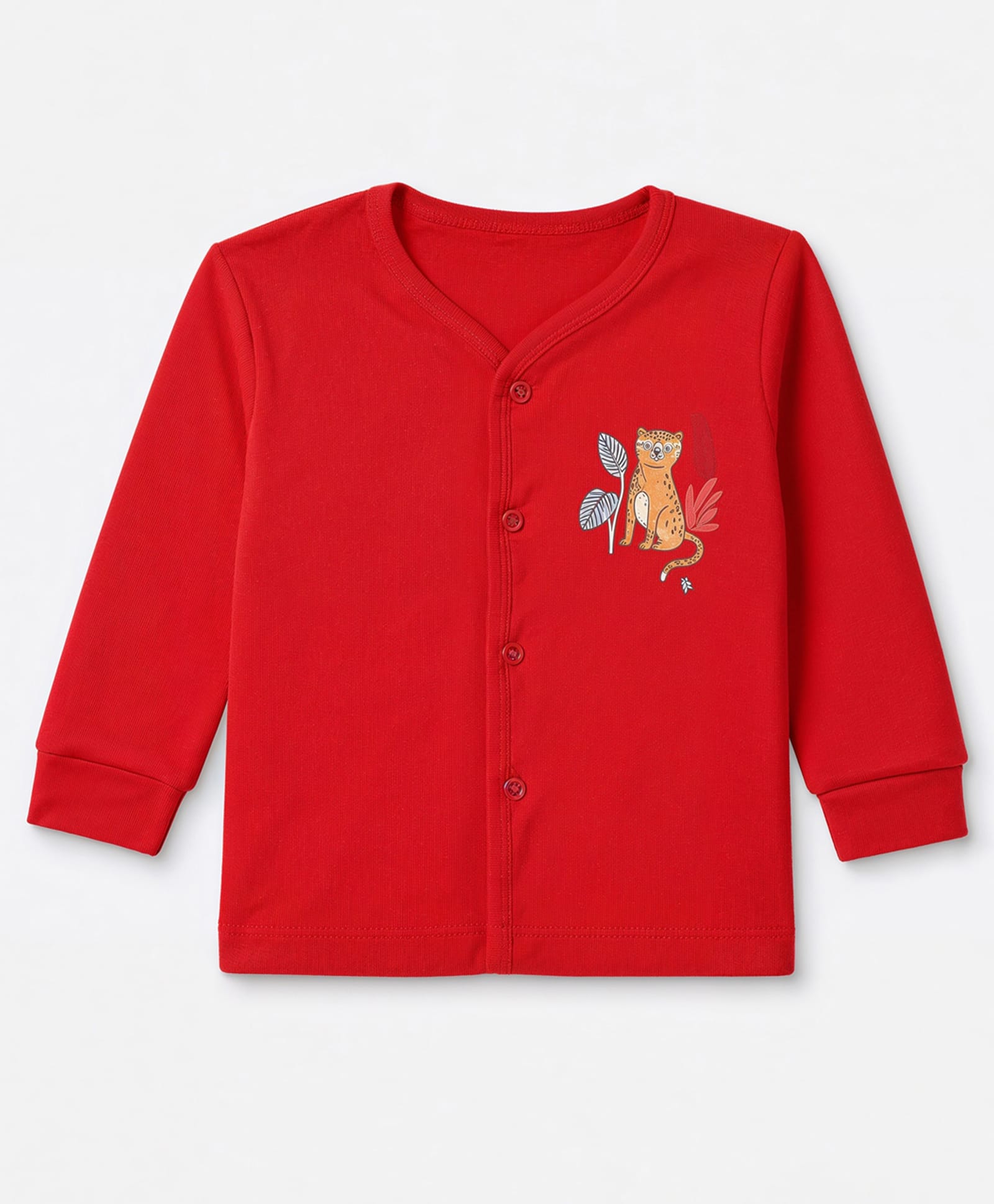 Tango Interlock Knit Full Sleeves Solid Jhablas With Leopord Print - Red-picture-27