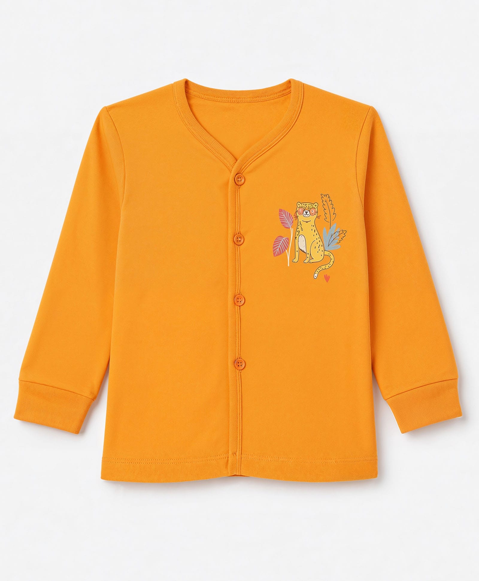 Tango Interlock Knit Full Sleeves Solid Jhablas With Leopord Print- Yellow-picture-28