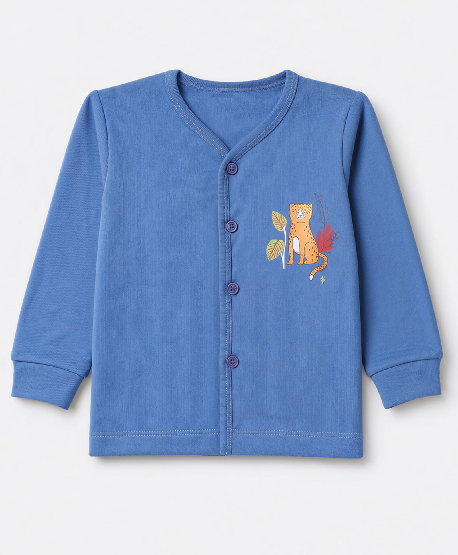 Tango Interlock Knit Full Sleeves Solid Jhablas With Leopord Print - Blue-picture-26