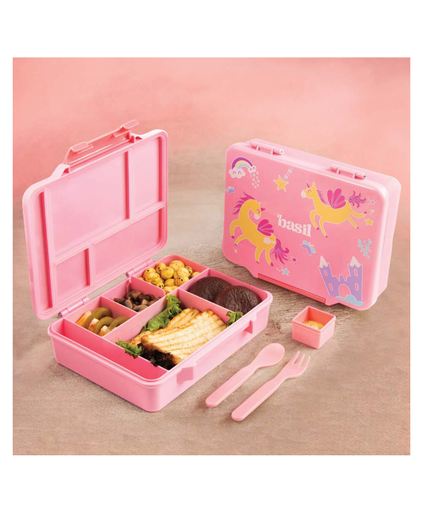 Basil Binge 5 Compartment BPA Free Leak Proof Bento Lunch Box for Kids - Unicorn-image-21