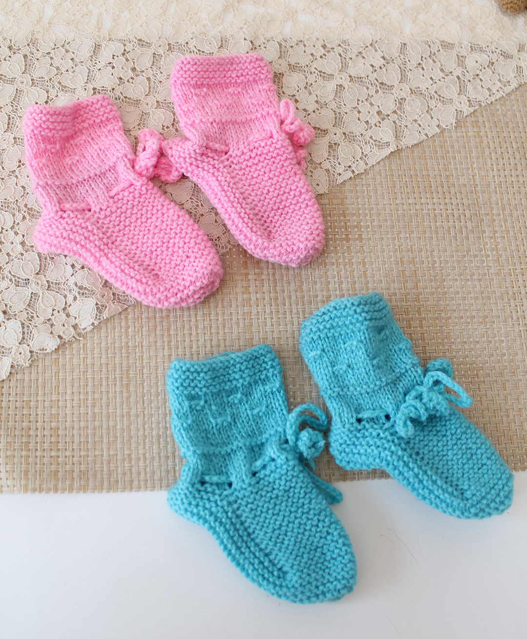 Woonie Knit Pack Of 2 Solid & Pom Pom Embellished Socks - Blue & Pink-picture-19
