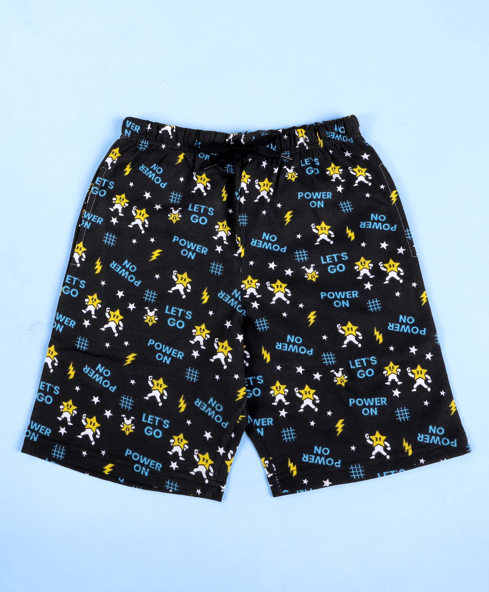Kiddopanti Cotton Knit Power Star Text Printed Shorts - Black-image-13