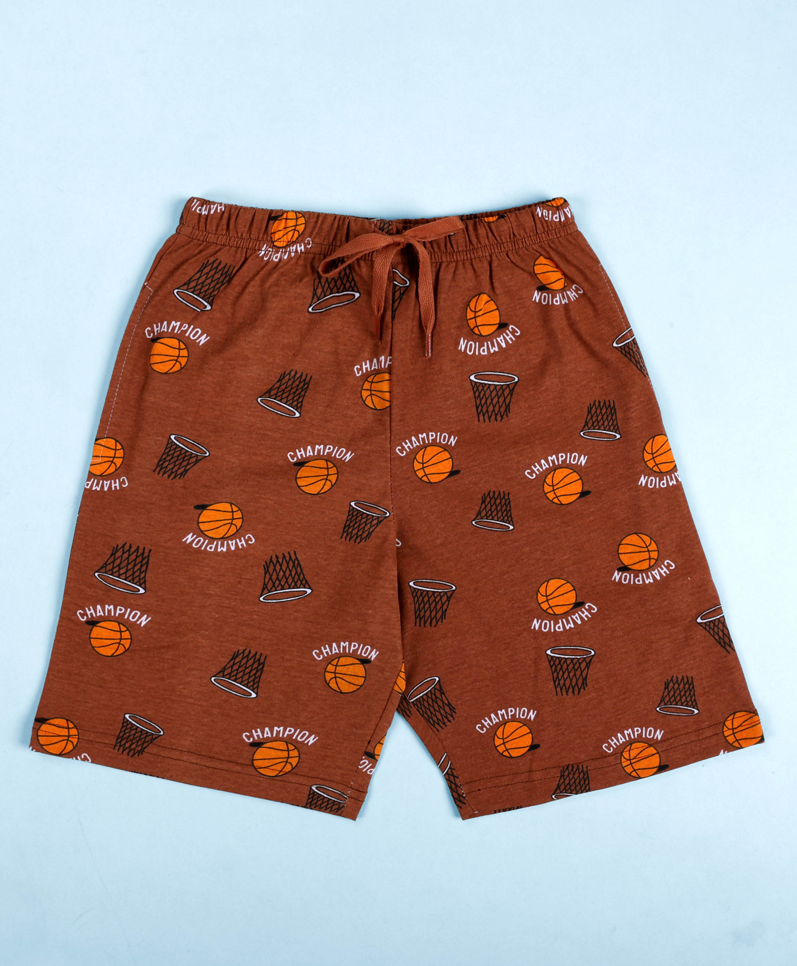 Kiddopanti Cotton Knit Basketball Them Printed Shorts - Brown-picture-38