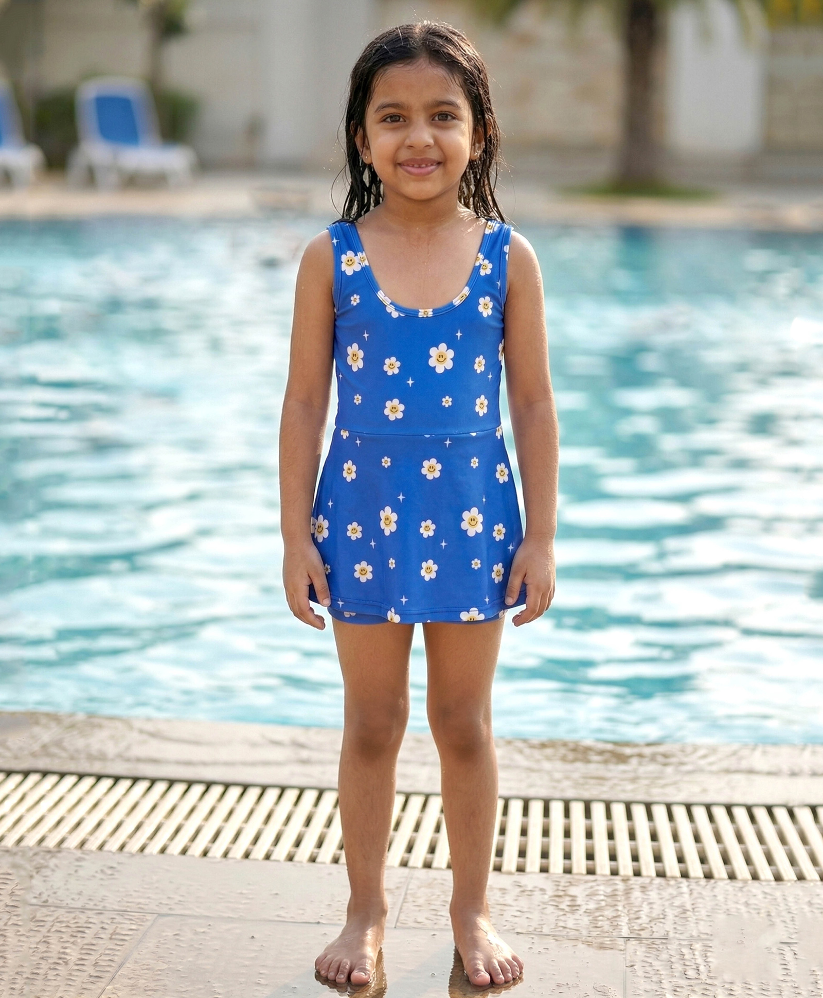 Kaboosh Sleeveless Floral Printed Frock Style Swimsuit With Attached Shorts - Blue-picture-27