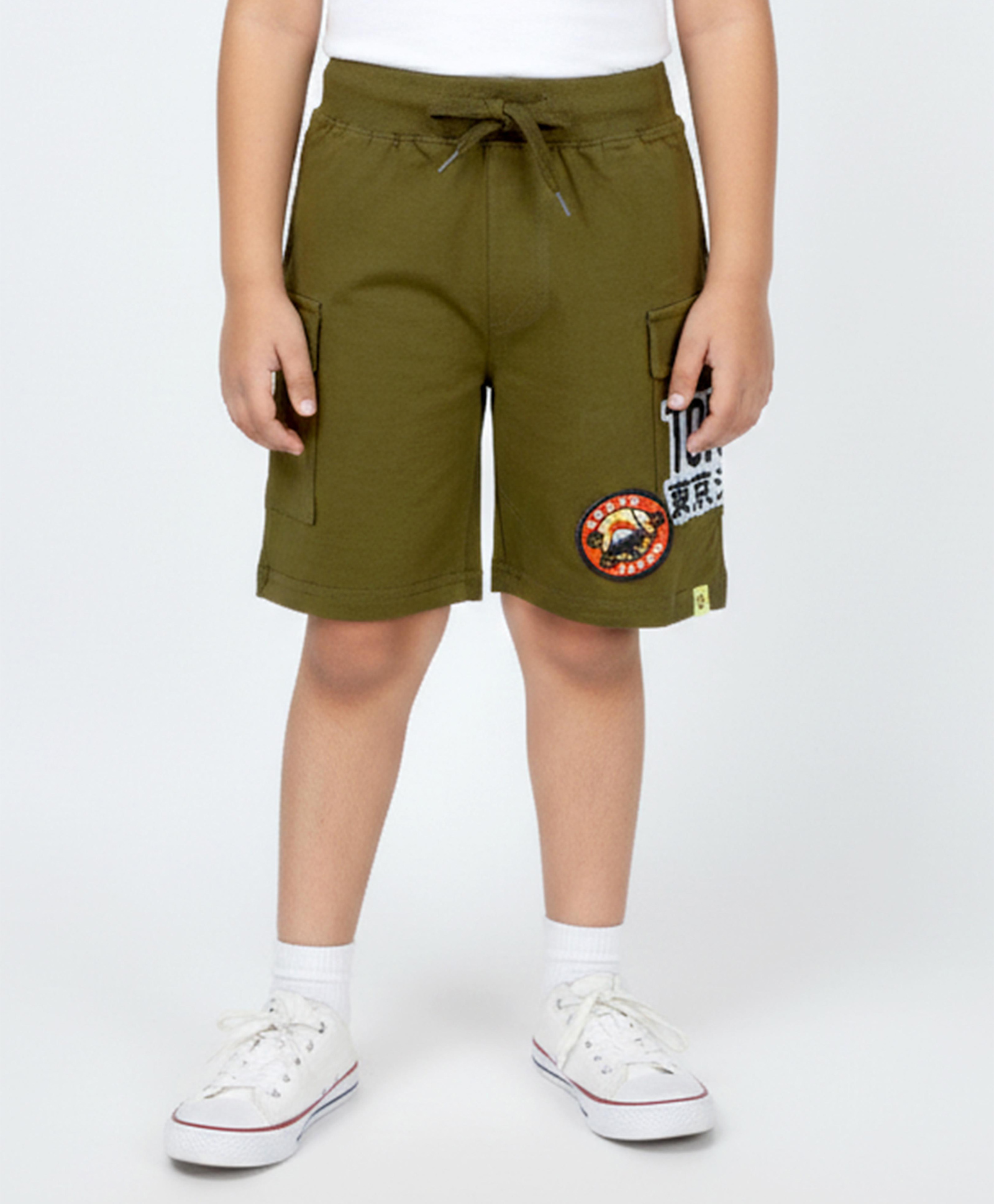 Kiddopanti Cotton Knit Tokyo Japan Patch Detailed Shorts - Military Green-picture-15