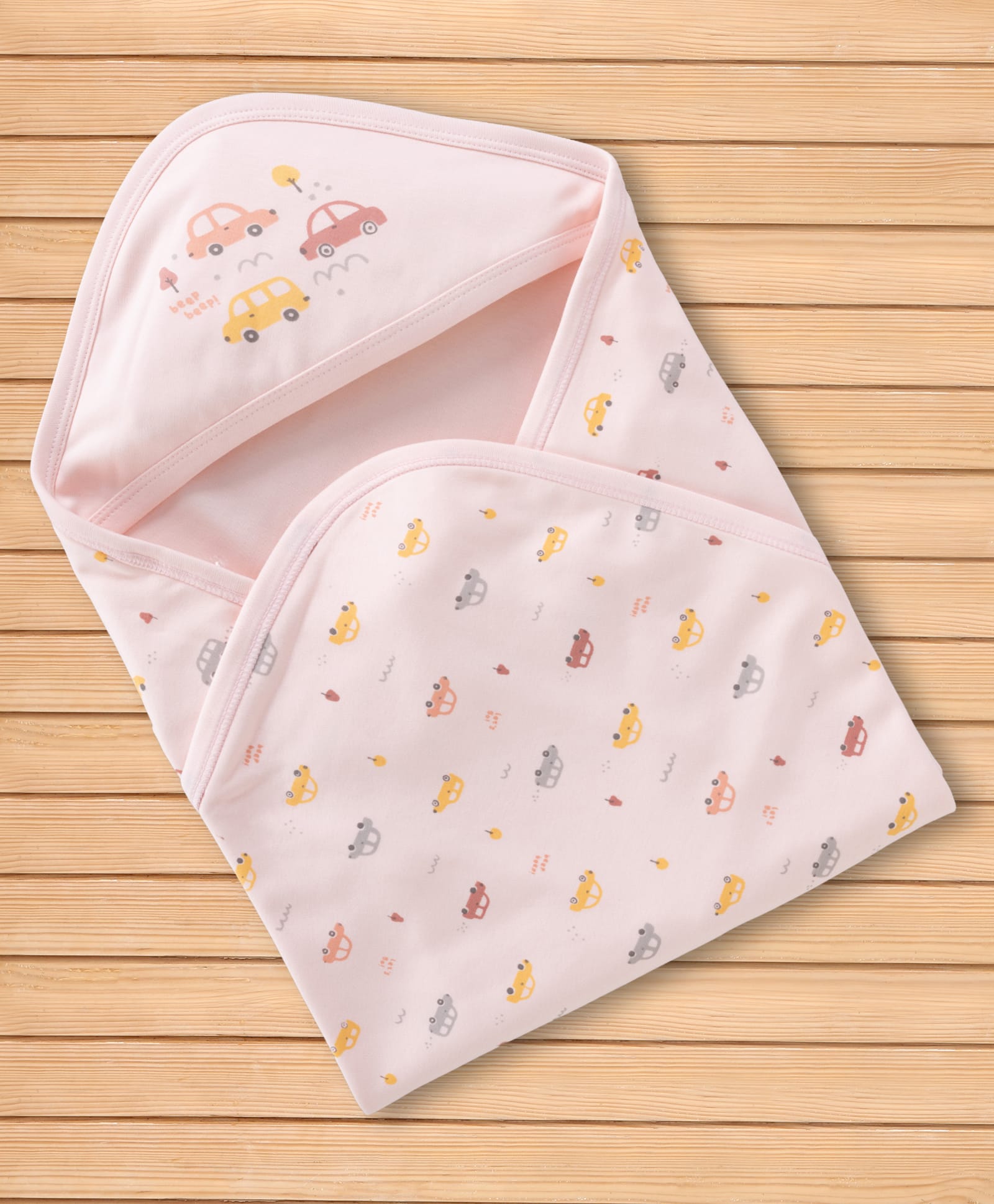 Simply Interlock Knit Hooded Towel & Wrappers with Vehicle Print - Pink-image-39