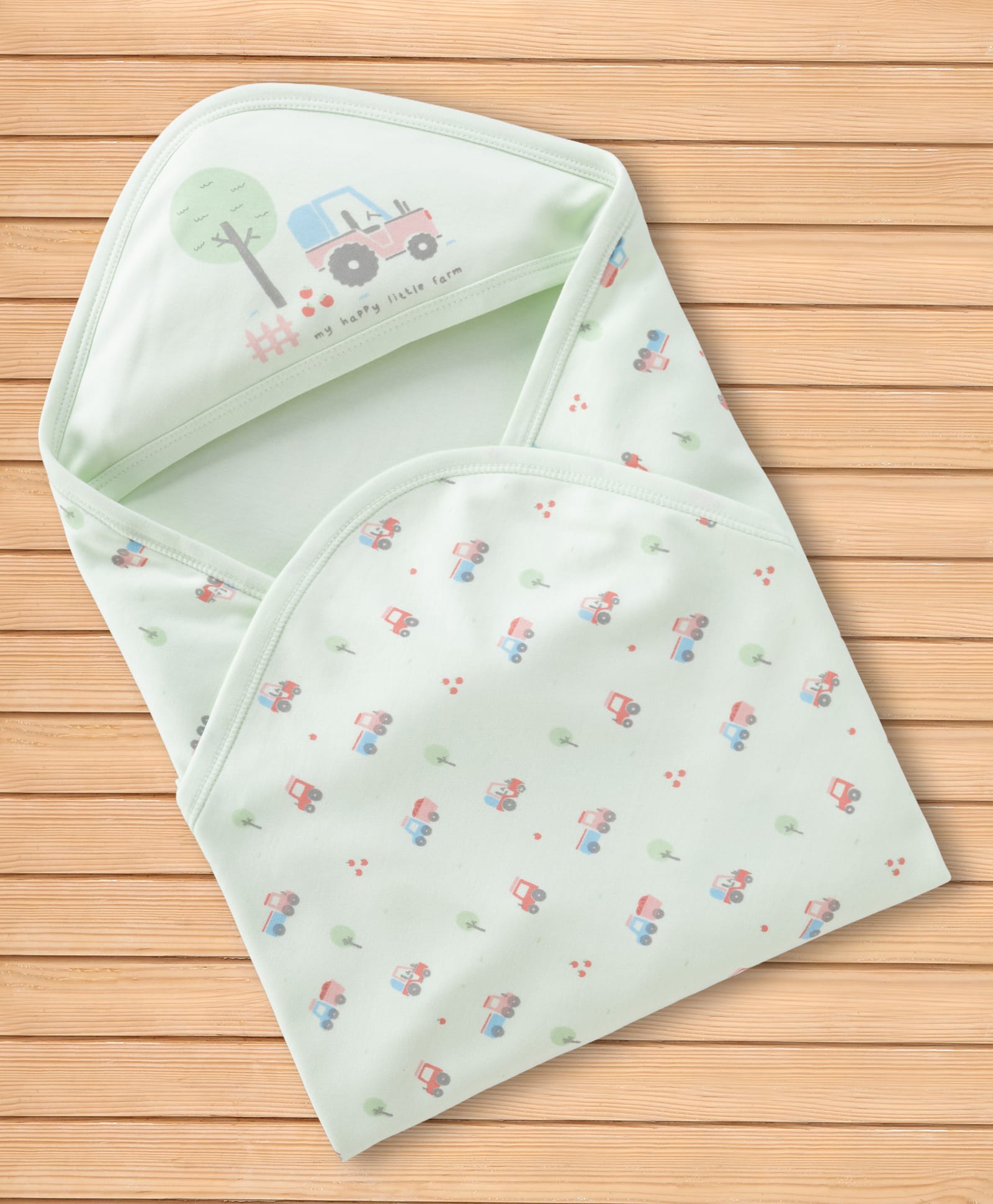 Simply Interlock Knit Hooded Towel & Wrappers with Vehicle Print - Mint-image-31