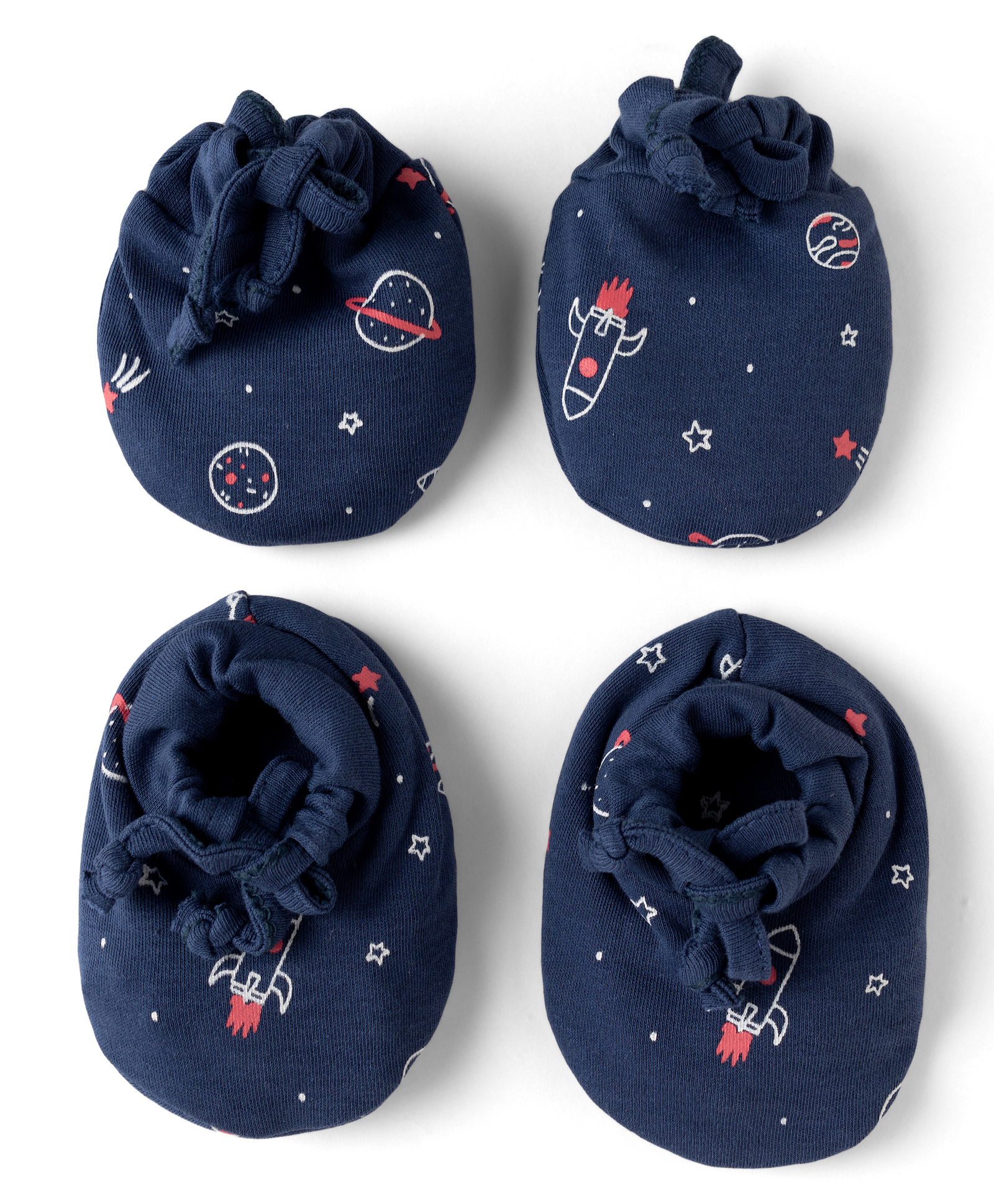 Simply Interlock Knit Mittens and Booties with Space Theme Design - Navy Blue-image-11