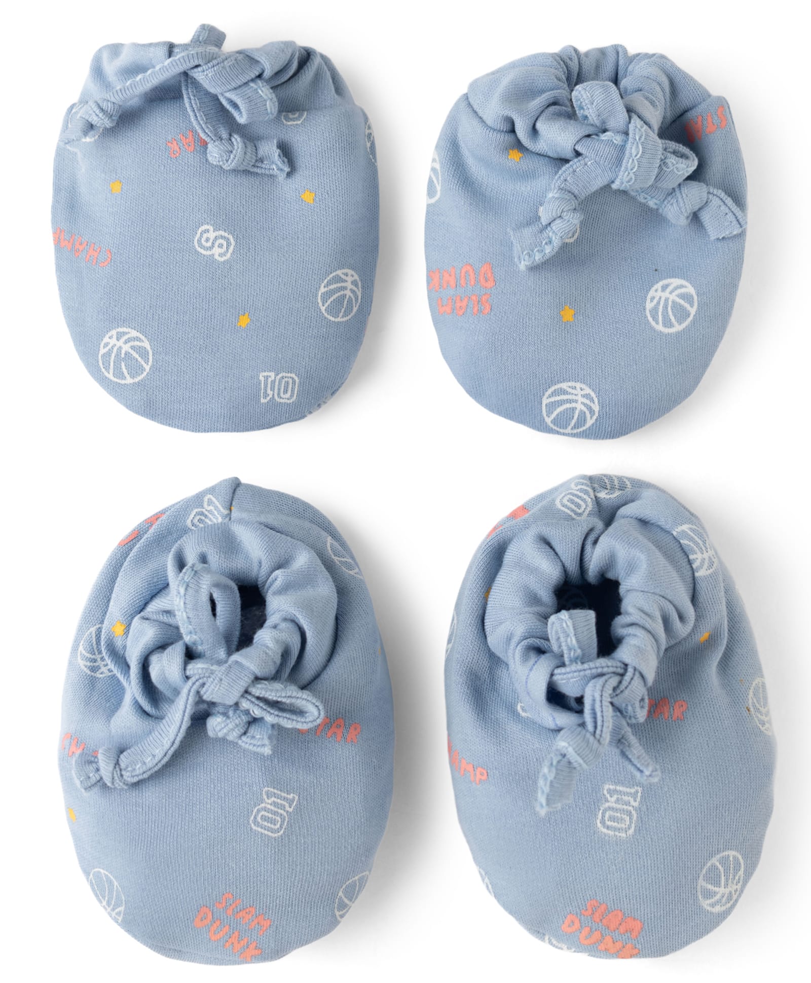 Simply Interlock Knit Mittens & Booties with Slam Dunk, Basketball Print - Sky-image-20