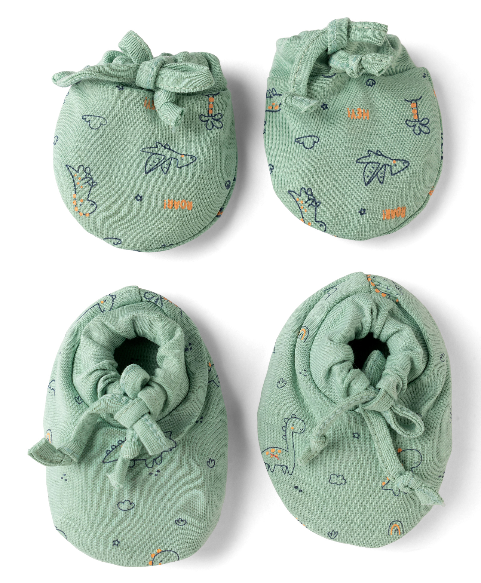 Simply Interlock Knit Mittens and Booties with Dinosaur Design - Teal Blue-image-47