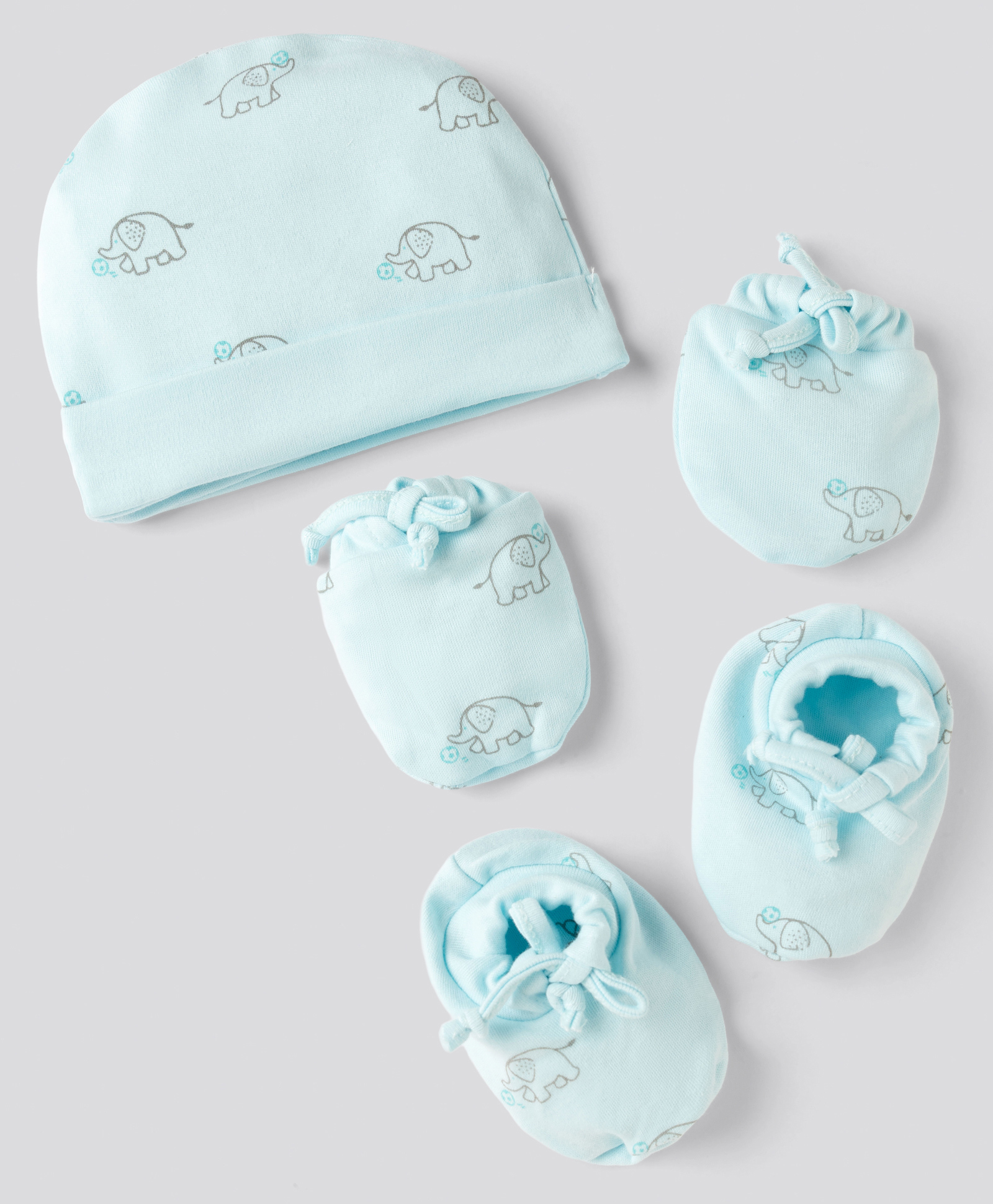 Simply Interlock Knit Cap, Mitten & Booties Set With Elephant Print Aqua Blue - Diameter 9.5 cm-image-9