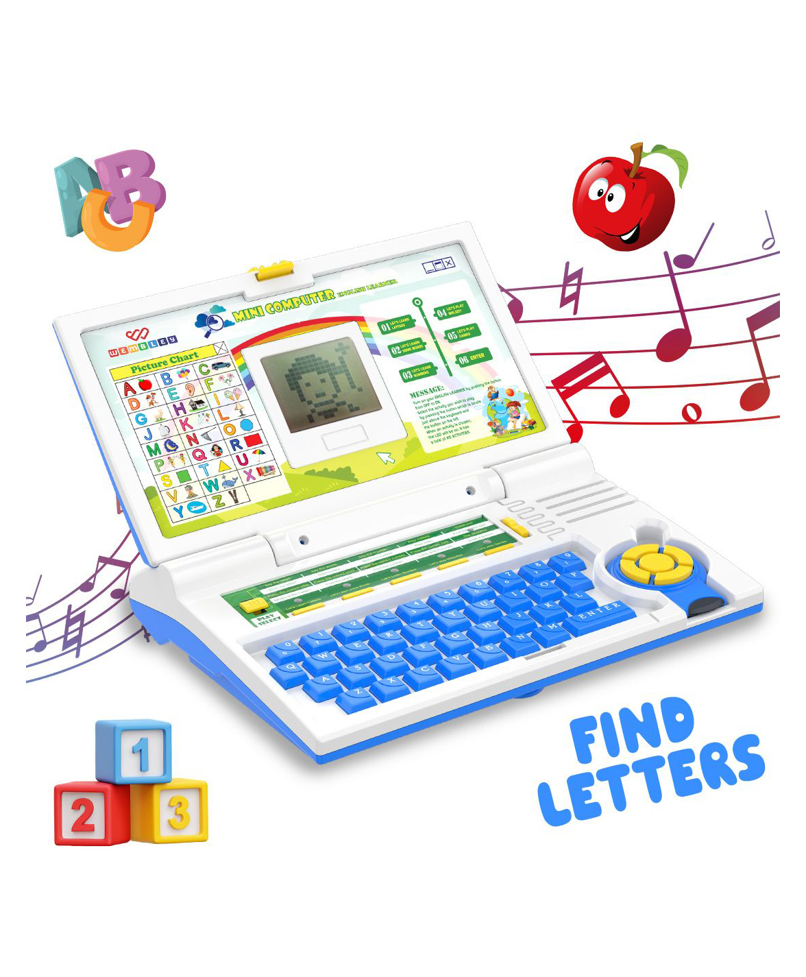Wembley Educational Kids Laptop Learning Toy with Alphabet Numbers Music & Logic Games Computer Learning- Blue-image-9