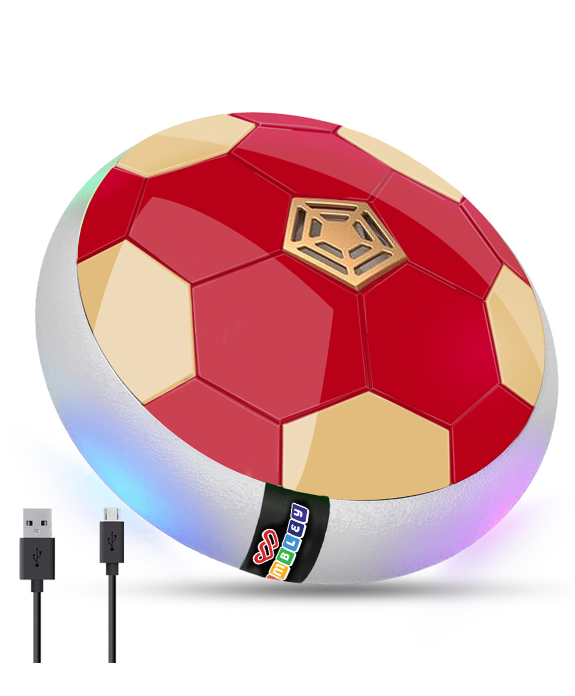 Wembley Hover Football Ball USB Rechargeable Battery Powered Indoor Floating Soccer Toy with Air Flow System - Red & Golden-image-18