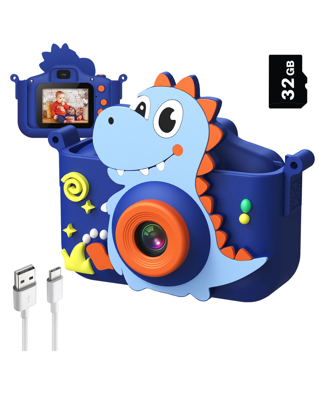 Wembley Kids Digital Camera 48MP Photo 1080P HD Video Dinosaur Theme with Games & 2 Inch Screen- Blue-image-1