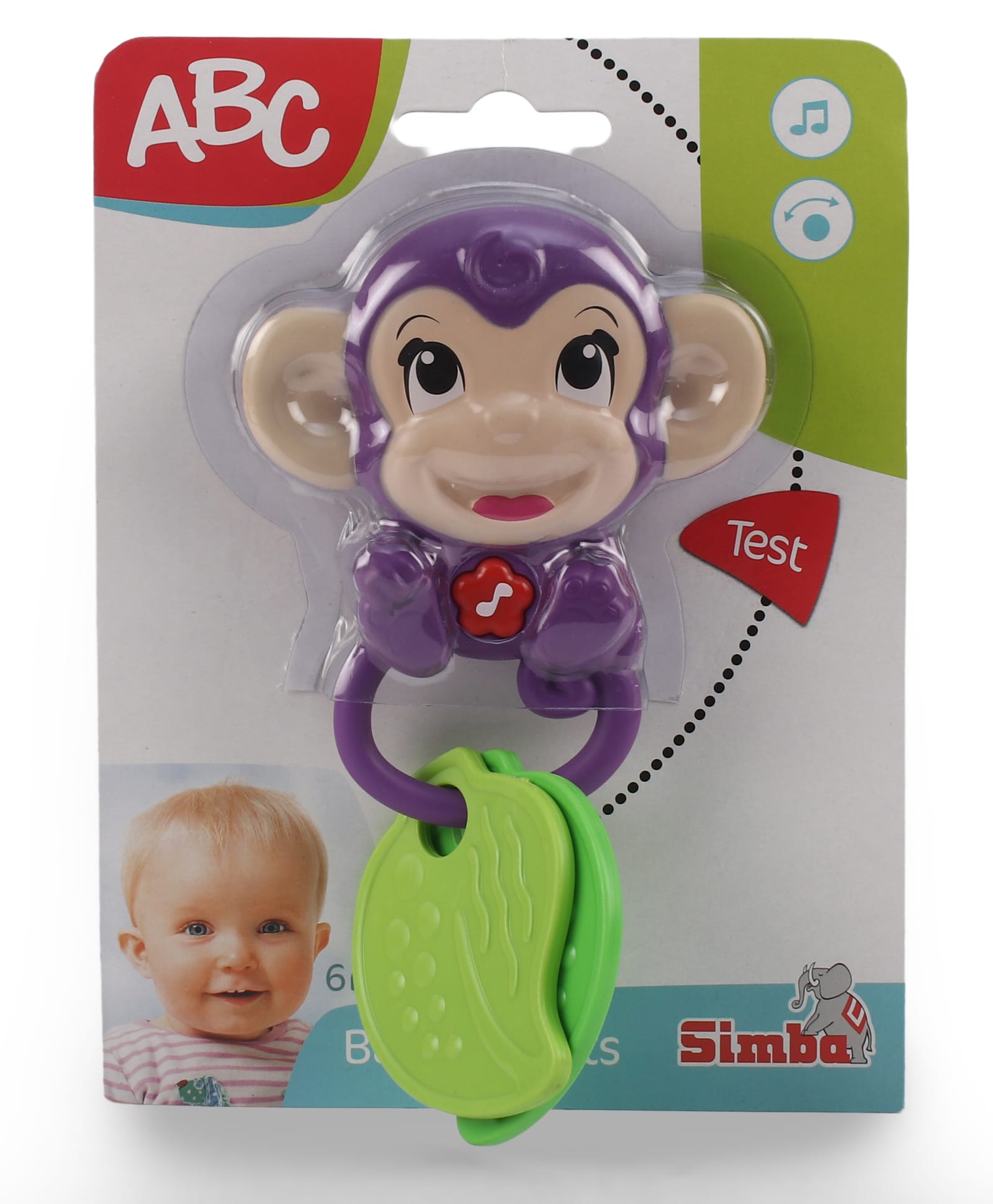 ABC Monkey Music Rattle Teether Set with Sound - Soft BPA Free Design for Babies - Purple-picture-7