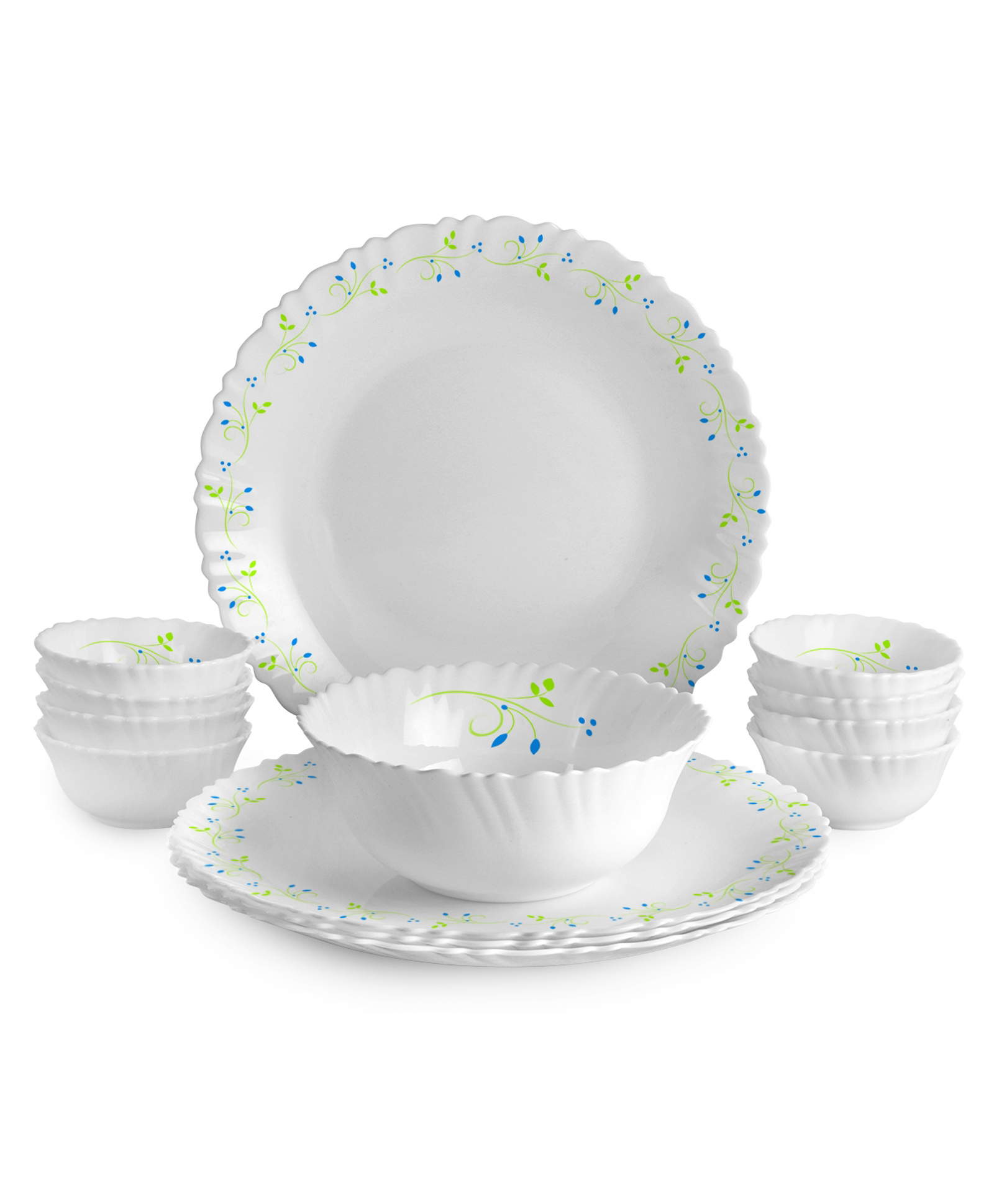 Cello Tropical Lagoon Dazzle Series 13-Piece Opalware Dinner Set Lead-Free, Microwave & Dishwasher Safe Crockery Set for Family of 4-image-5