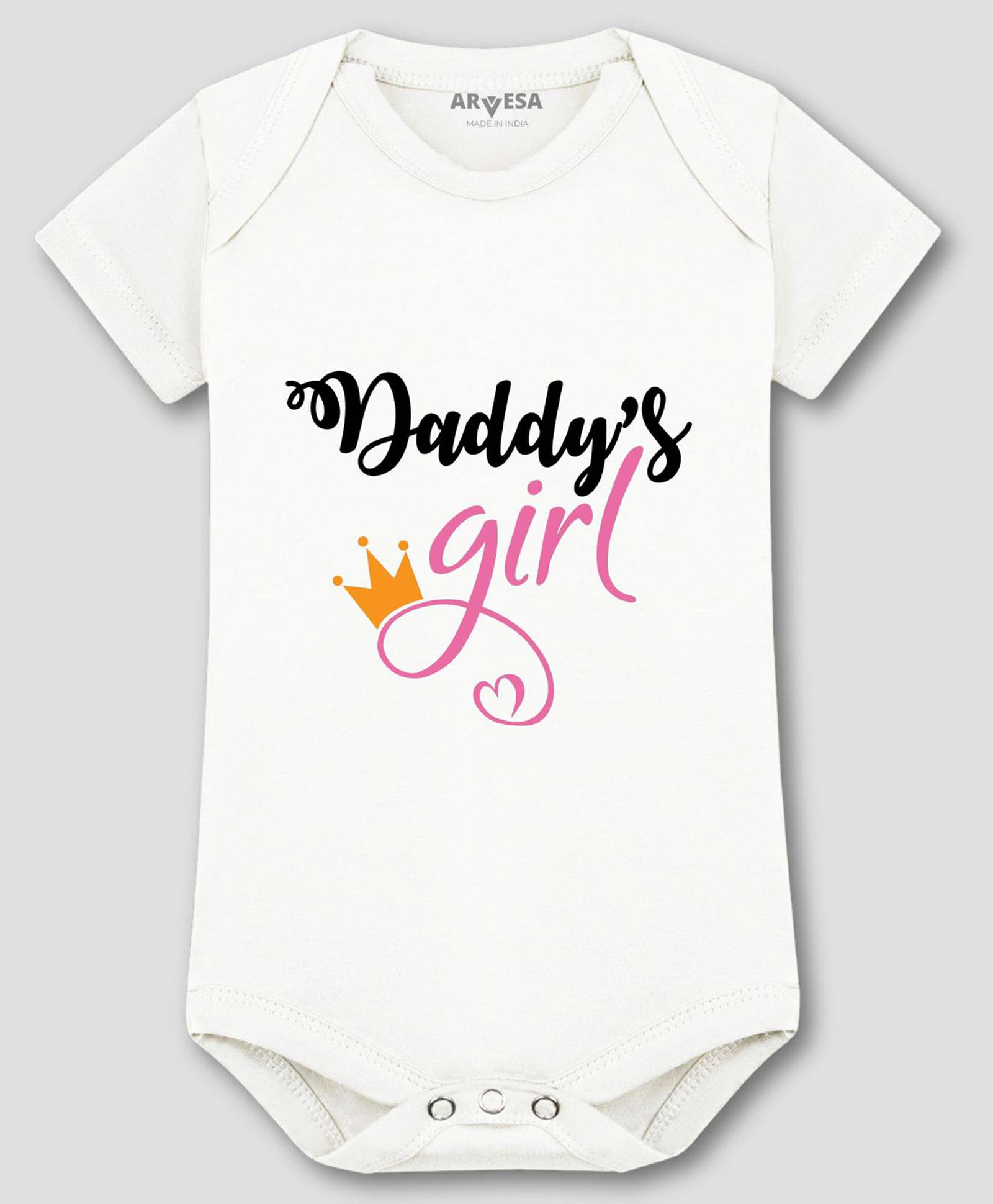 Arvesa Cotton Blend Knit Half Sleeves Daddys Girl Text Printed Onesie - White-image-42