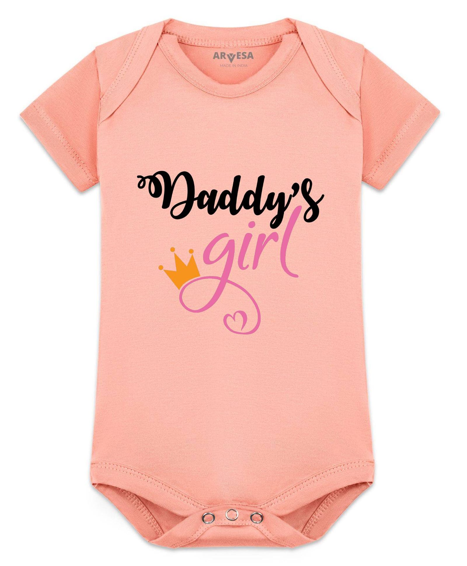 Arvesa Cotton Blend Knit Half Sleeves Daddys Girl Text Printed Onesie - Peach-image-44