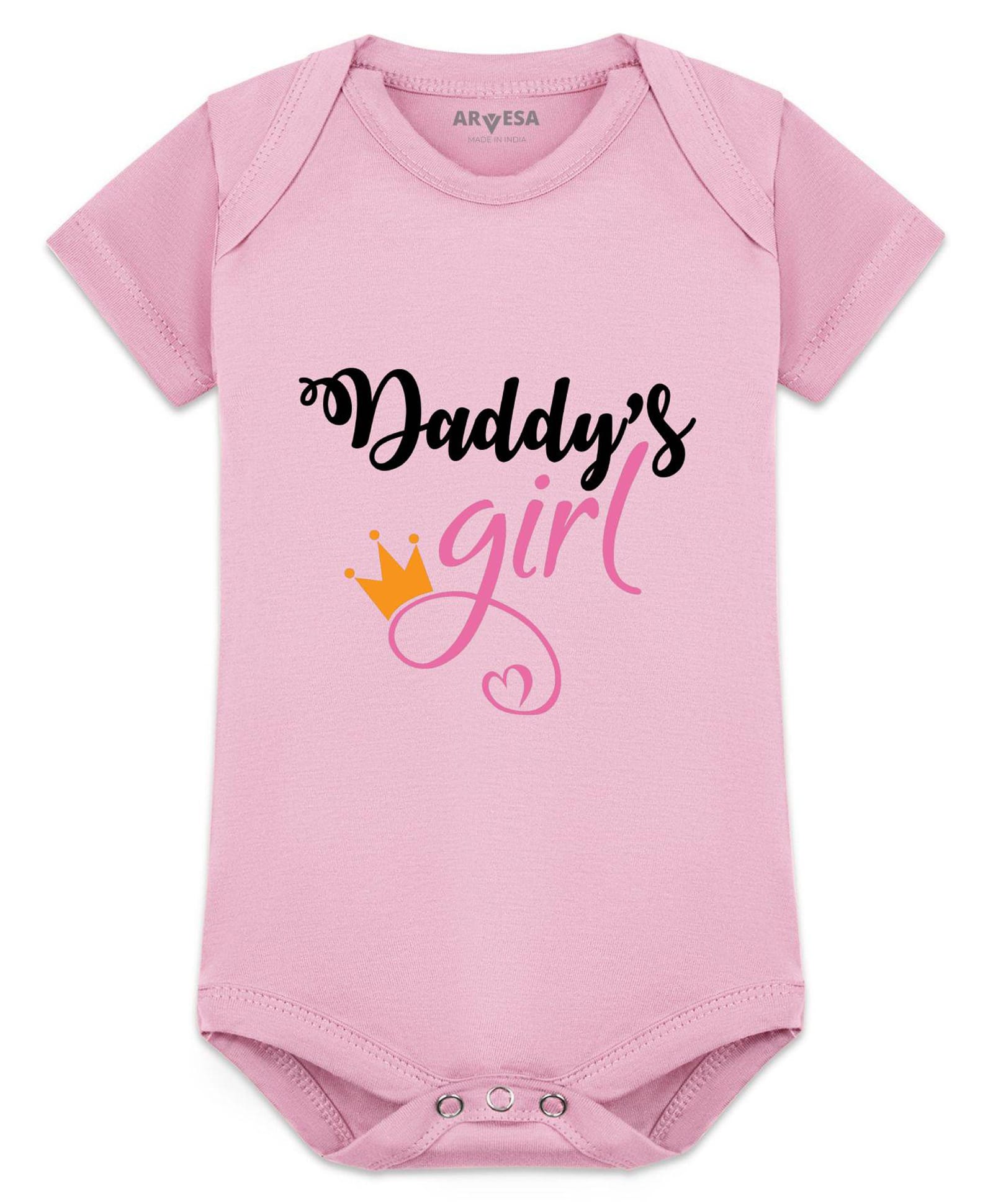 Arvesa Cotton Blend Knit Half Sleeves Daddys Girl Text Printed Onesie - Pink-image-41