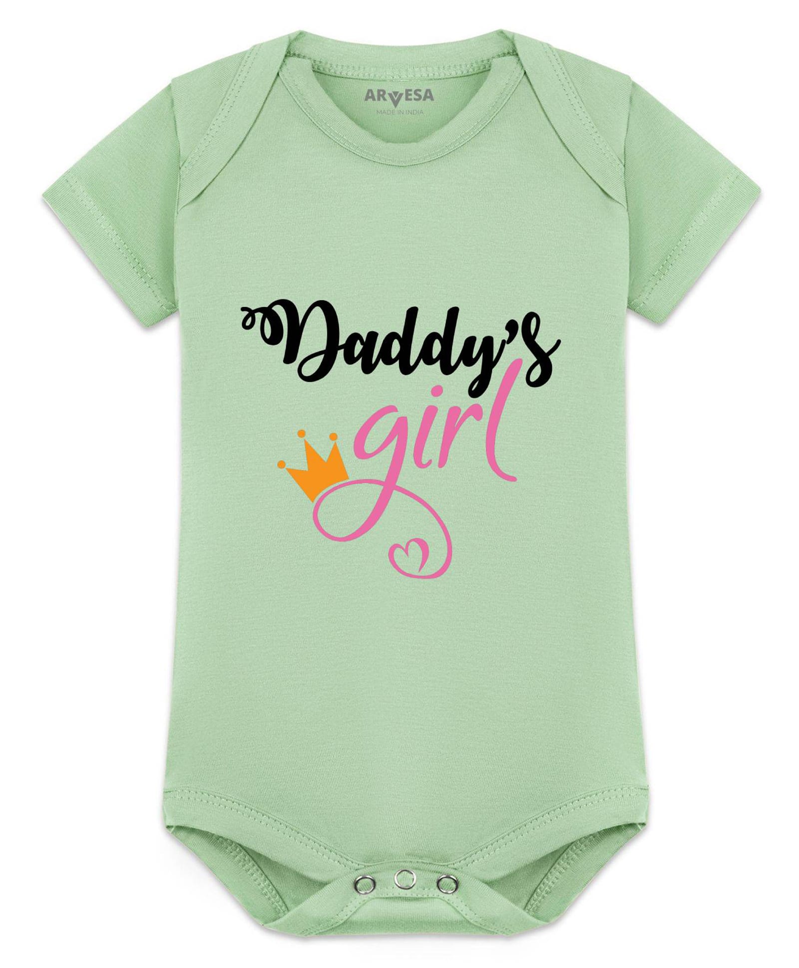 Arvesa Cotton Blend Knit Half Sleeves Daddys Girl Text Printed Onesie - Soft Green-image-12