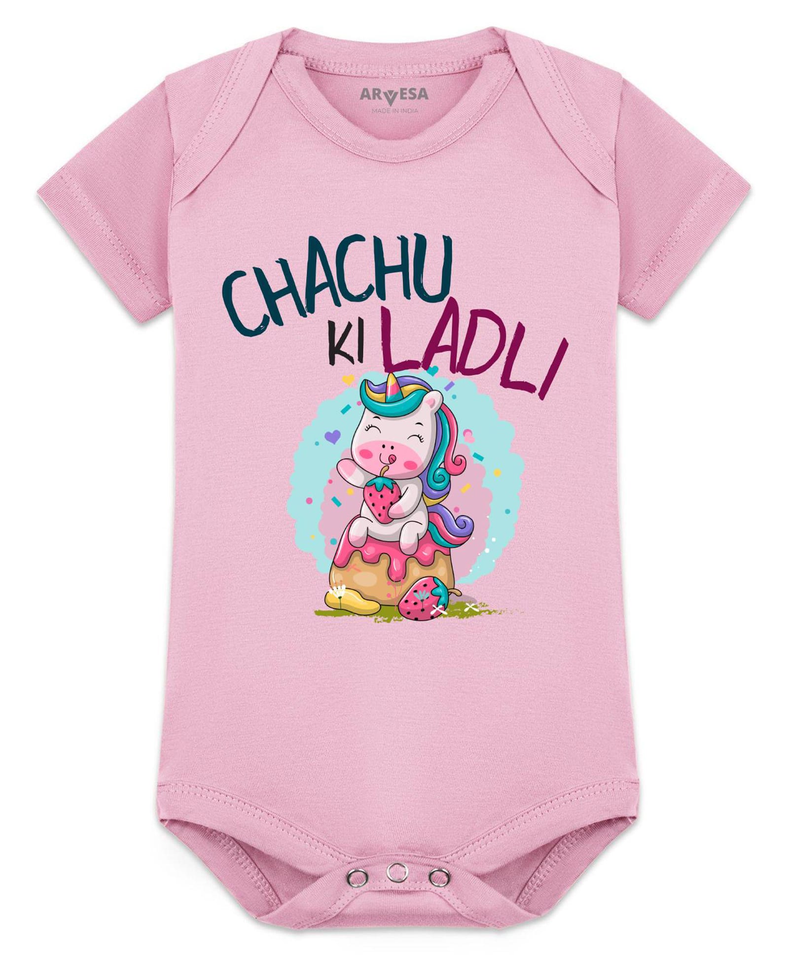 Arvesa Cotton Blend Knit Half Sleeves Unicorn Printed Onesie - Pink-image-42