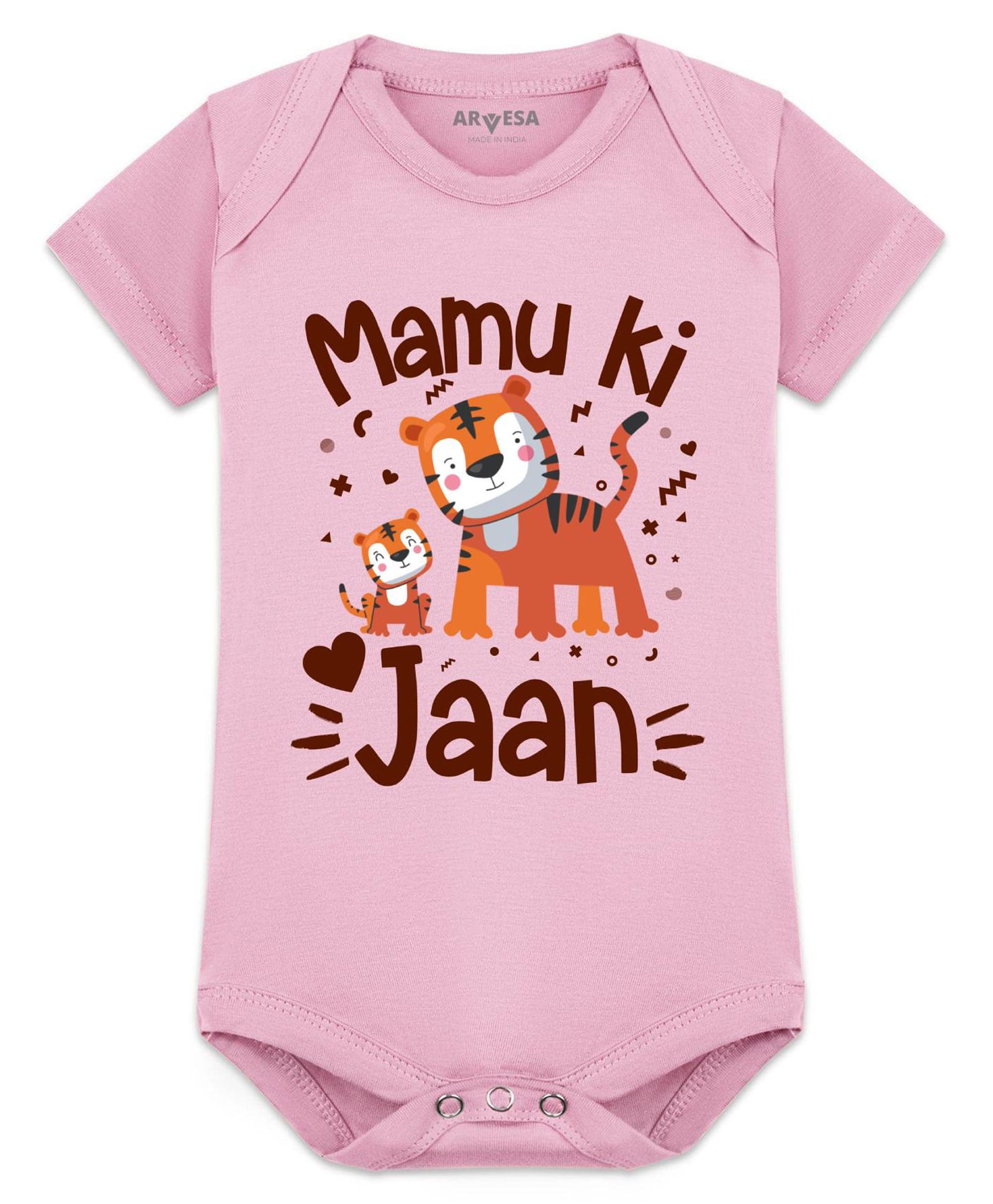 Arvesa Cotton Blend Knit Half Sleeves Tiger & Cub Printed Onesie - Pink-image-47